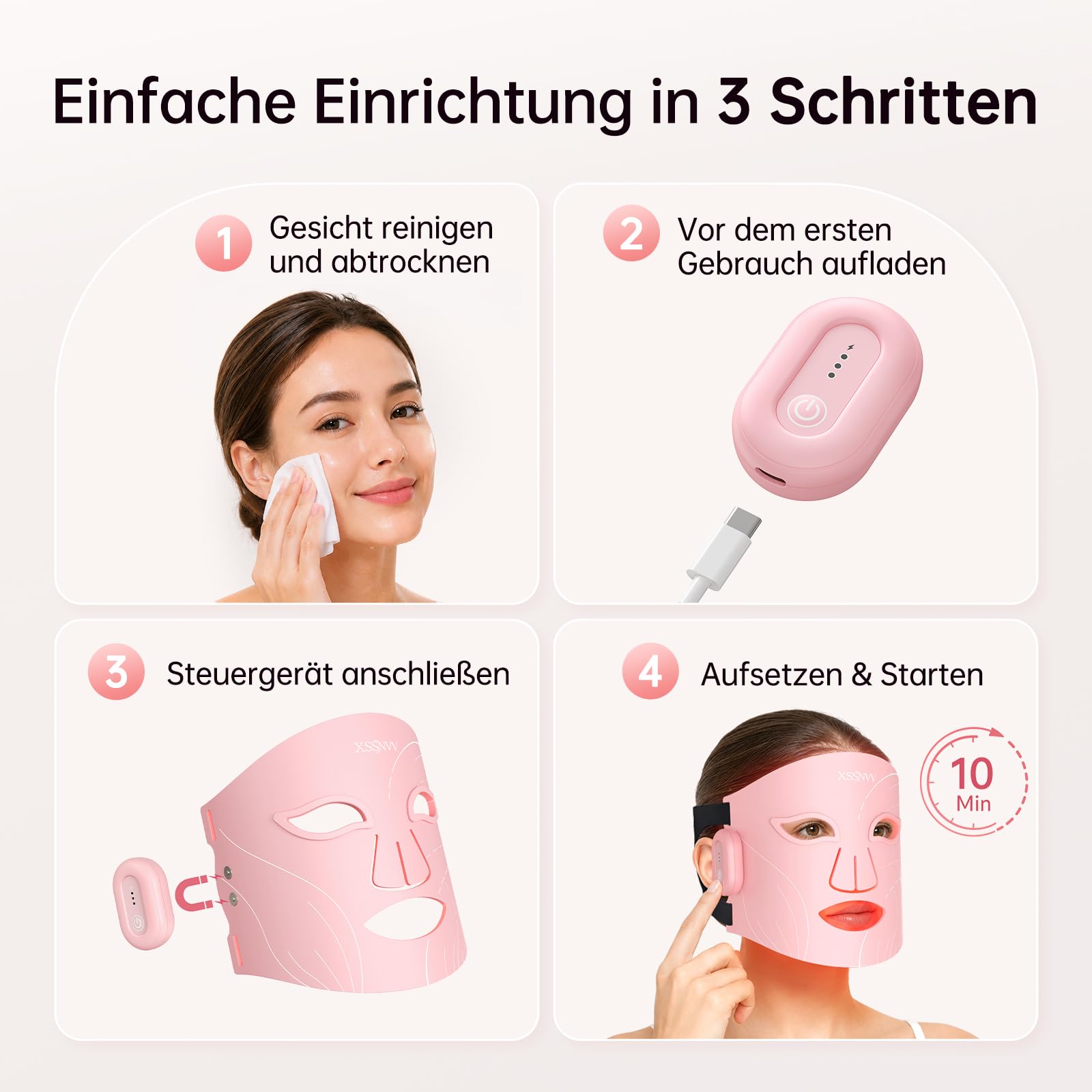 LED Maske Gesicht, Kabellos Lichttherapie Gesichtsmaske, 4 Modi | Anti-Aging, Hautklärung, Entzündungshemmend, Beruhigend, rote/blau LED, Aufladbar Rotlichtlampe Gesicht, Schönheitsgeschenke