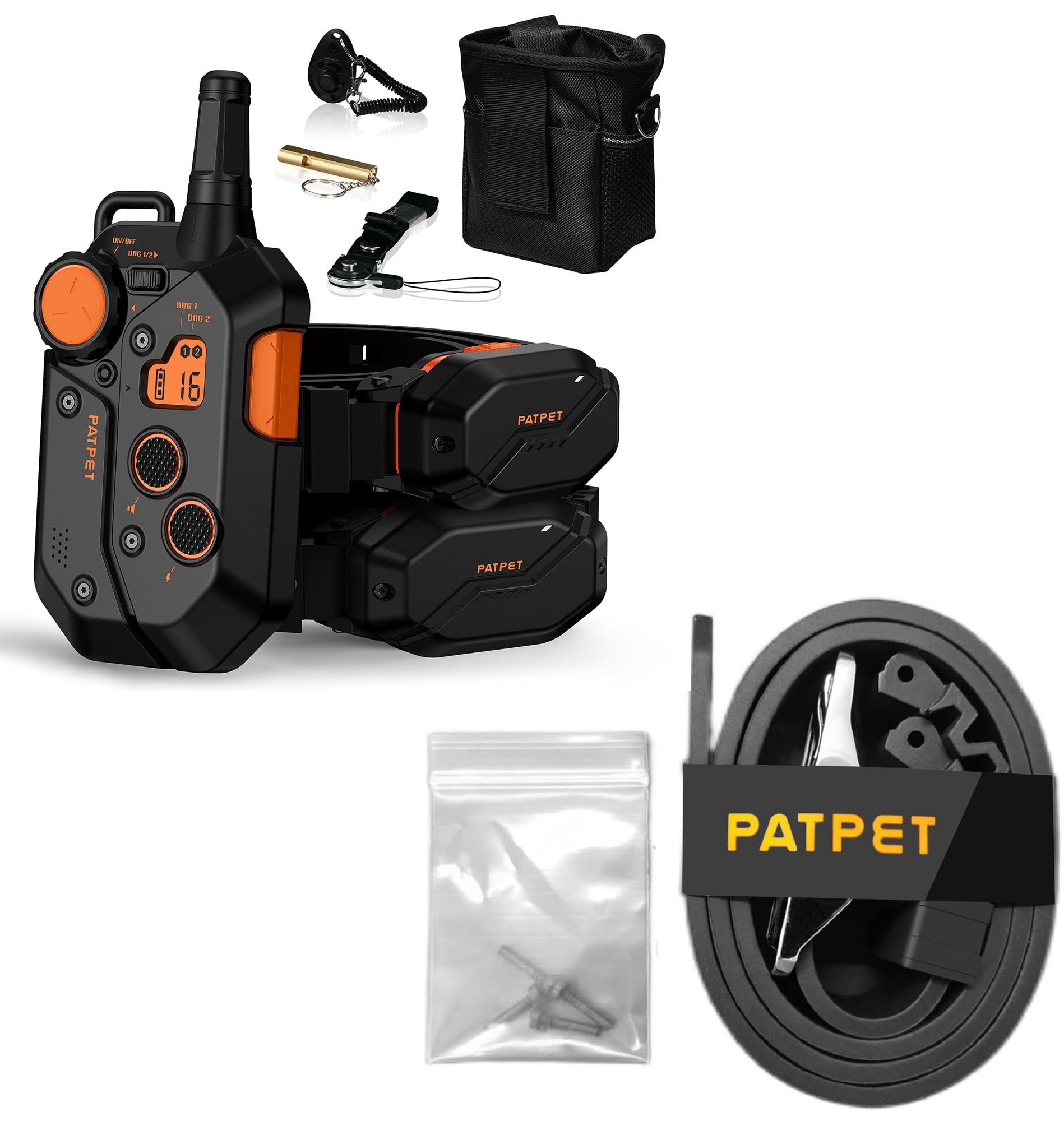 PATPET Shock Collar for Medium Large Dog - 3/4 Mile Range Dog Shock E Collar (15-150lbs), IPX Waterprrof Dog Training Collar with Remote (Dark Orange, 2 receivers)