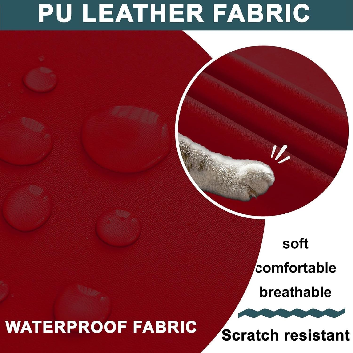 Faux Leather Ottoman Cover Rectangle Ottoman Slipcover Waterproof Storage Ottoman Cover Stretch Non Slip Living Room Furniture Protector(Red,Large)