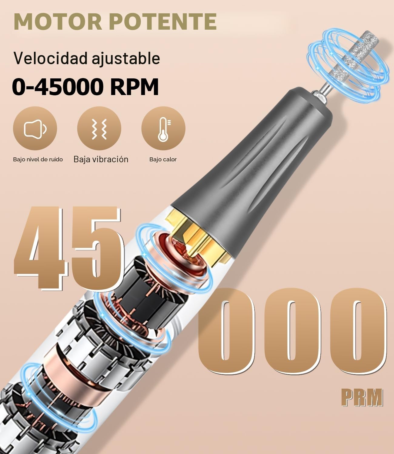45,000RPM Torno para Uñas Profesional, Lima Electrica Uñas, Velocidad Ajustable,Set de Accesorios para Manicura y Pedicura con Brocas de Cerámica,para Uso Doméstico Salones de Uñas