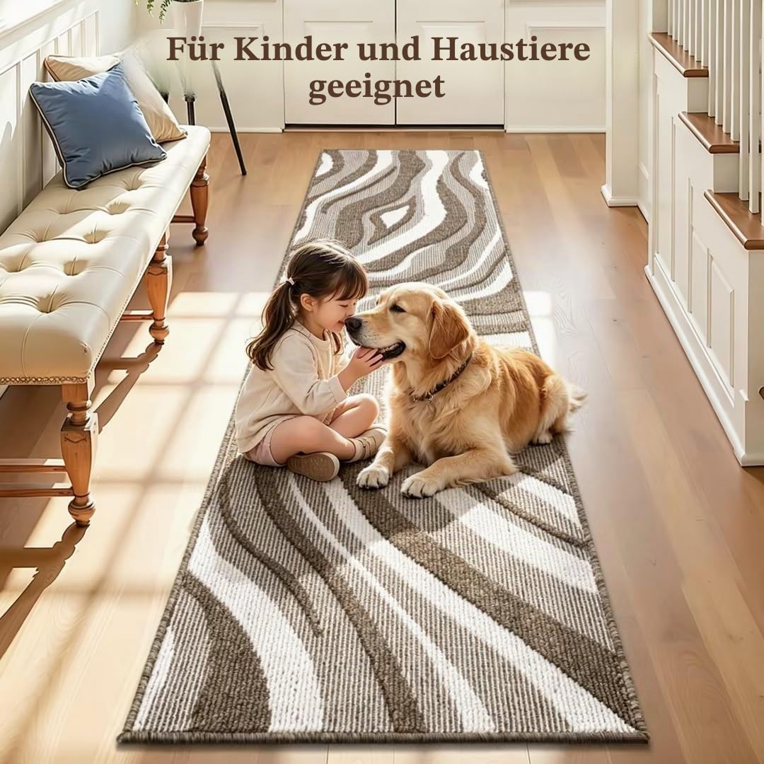 Teppich Läufer Flur rutschfest Küchenteppich, Braun, 80x300cm