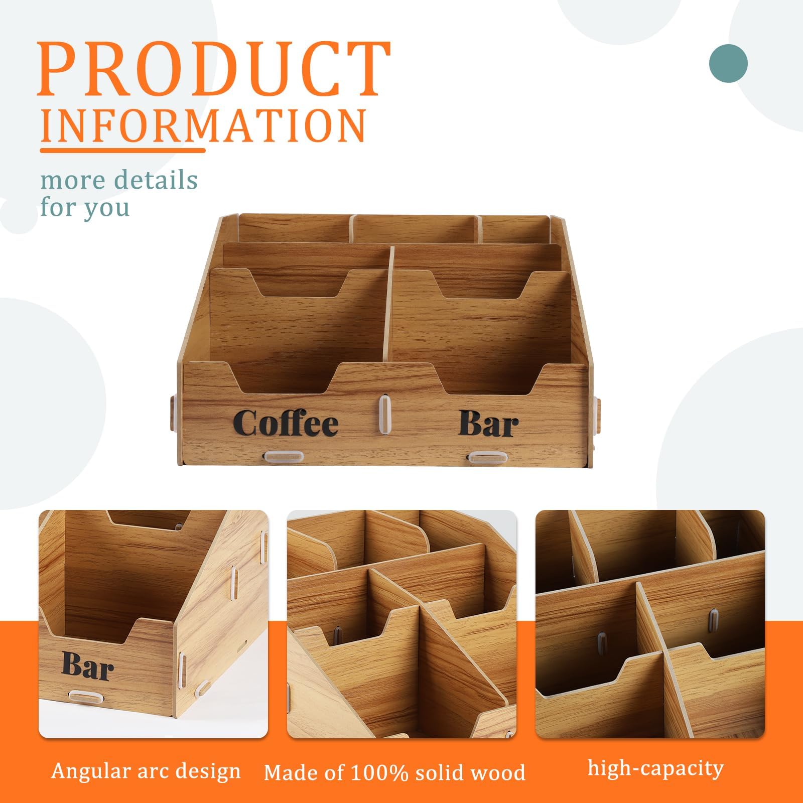 Organizer per caffè in legno con 7 scomparti e divisori rimovibili, stazione caffè e organizzatore per spezie per cucina e ufficio, porta capsule e portabicchieri in legno, accessori per bar
