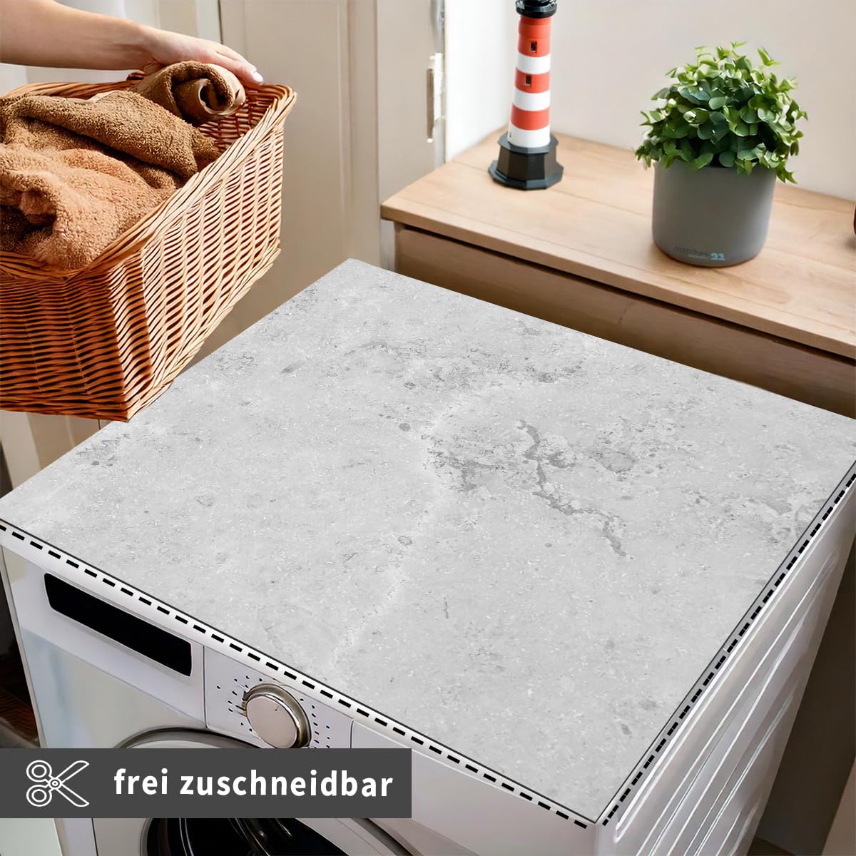 Housse De Machine à Laver Housse Lavable 60x60cm Pour Machine à Laver/sèche- Linge - Tissu Coton + Caoutchouc Antidérapant - Découpable Sur Mesure Protection Machine A Laver