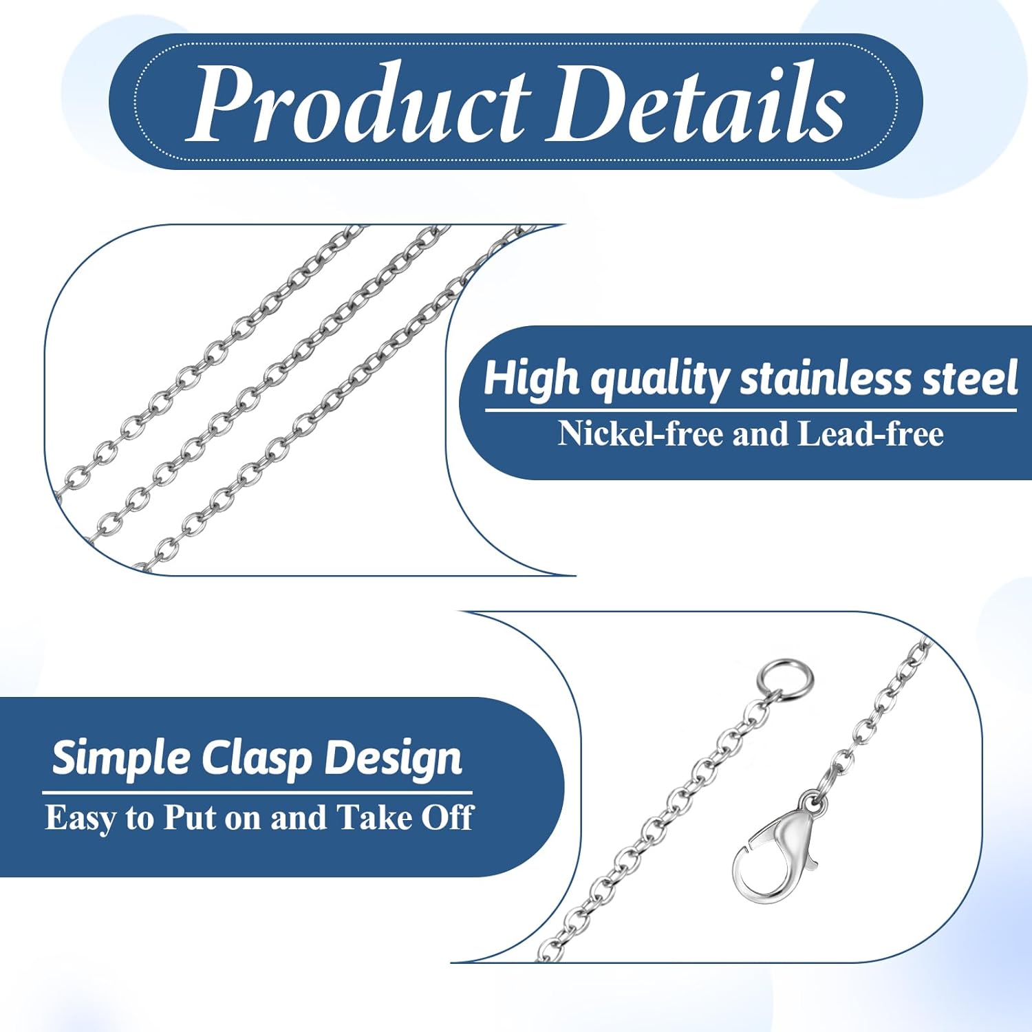 20PCS Necklace Chain with Lobster Clasps, Stainless Steel Necklace Chains, 17.7Inch 1.5mm Silver Chain for Jewelry Making and DIY Accessories, Necklace-Set (Fashion, Thin, Dainty and Sturdy) - Image 4