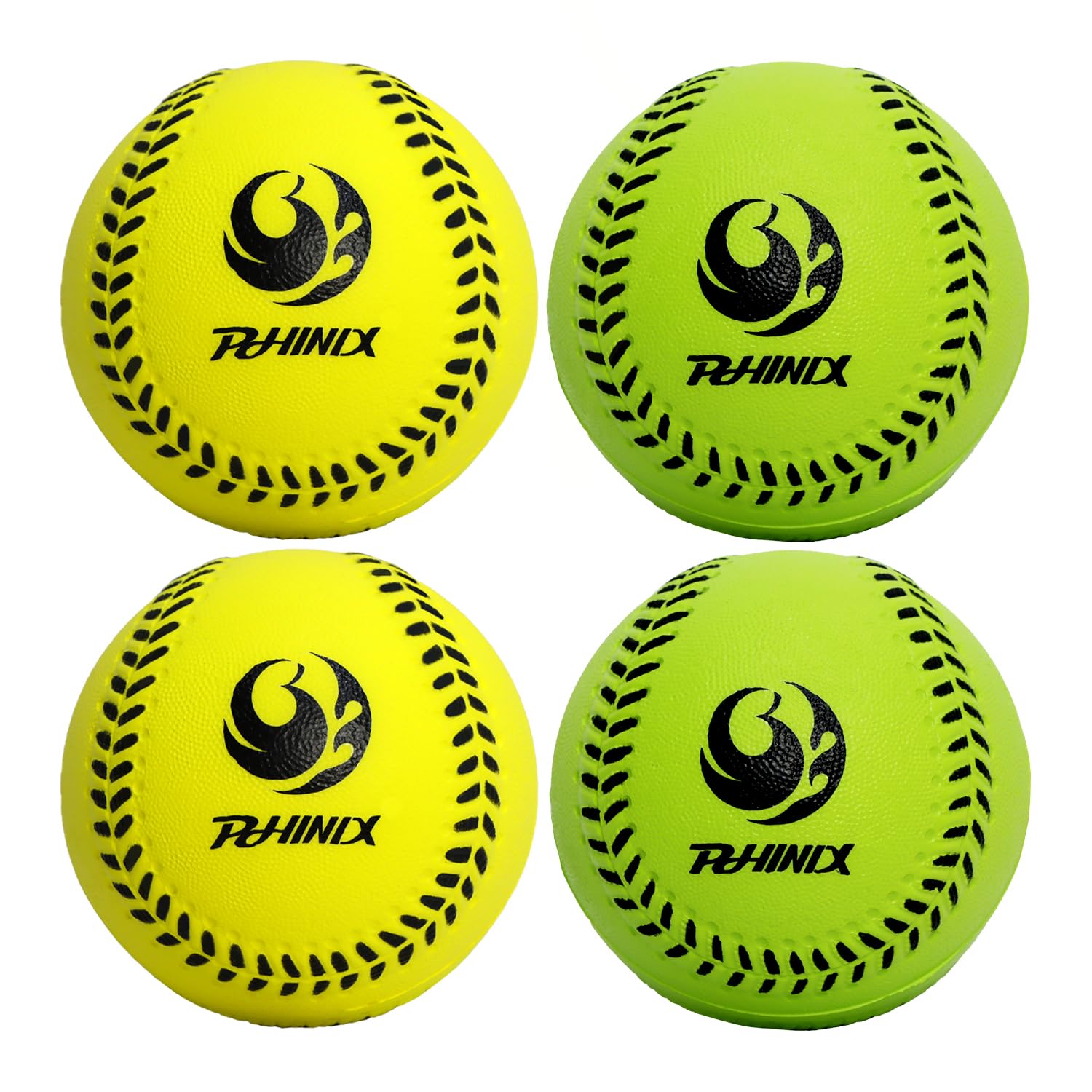 PHINIX 11 Inch Foam Softball 4 Pack (Yellow and Green)