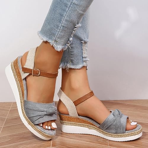 Dheva-C Sandalias ortopédicas de cuña para mujer, puntera abierta, correa al tobillo, sandalias de plataforma, informales, con tiras bajas,