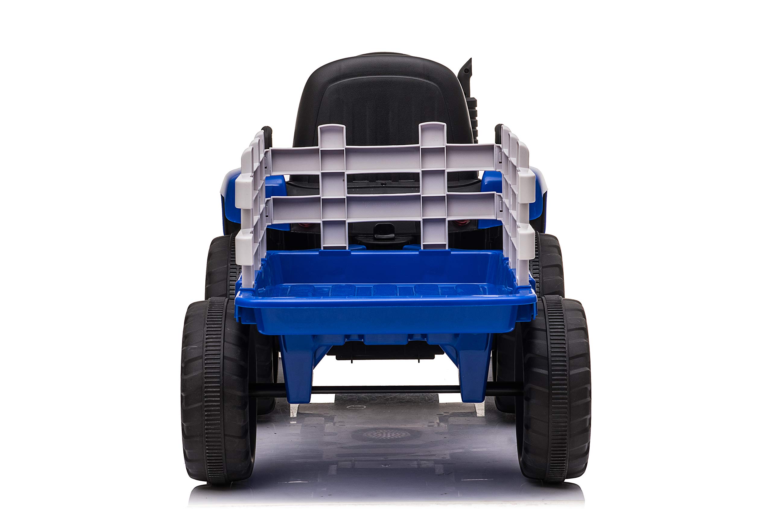 FINOOS Trattore elettrico per bambini 12V con pala e rimorchio rimovibile veicolo elettrico per bambini con luce LED musica clacson telecomando 2.4G 2-5 km/h, blu