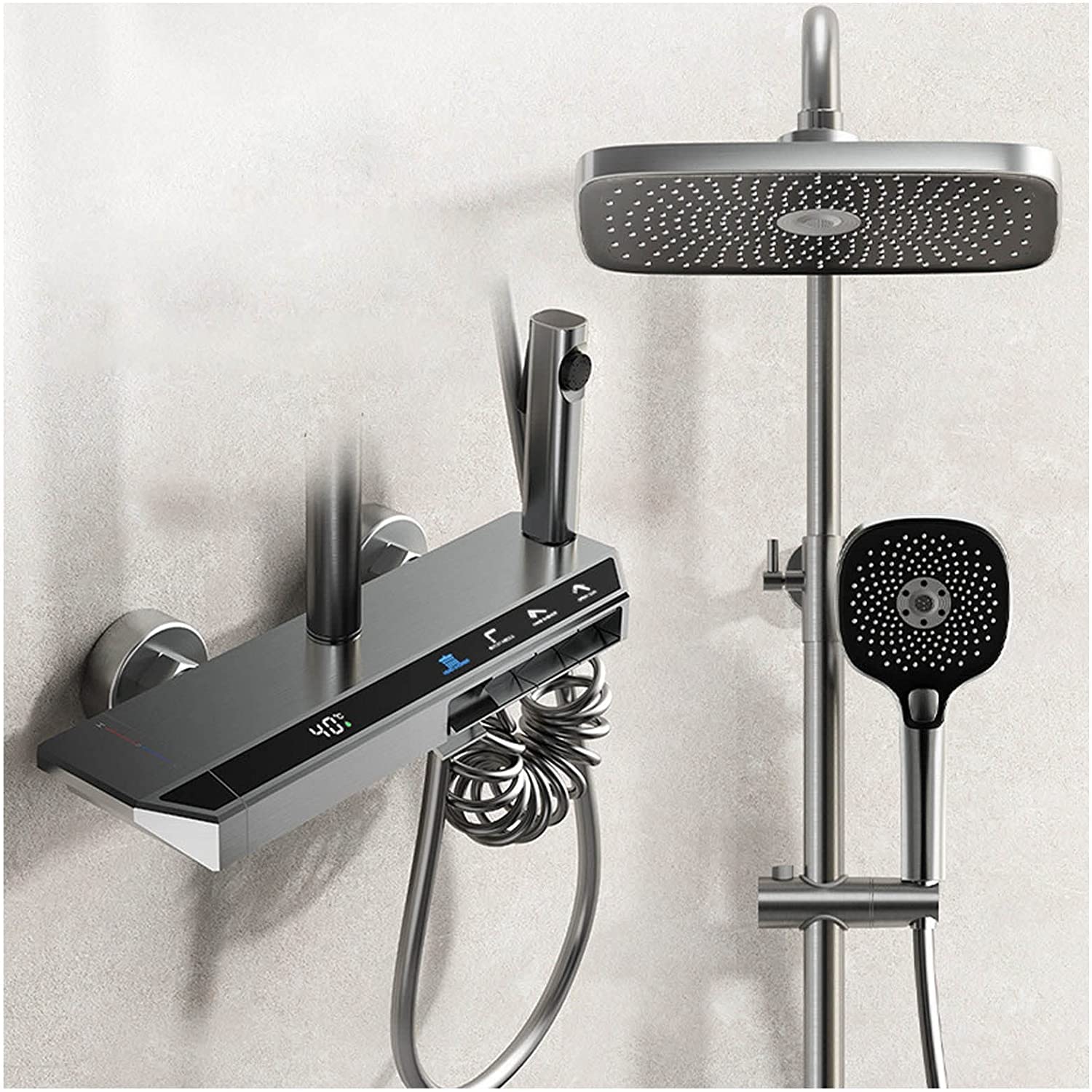 Set Rubinetto Doccia, Set termostatico con Display Digitale della Temperatura, soffione a Pioggia, Include Doppia Testa, beccuccio per Vasca e spruzzatore per Bidet I