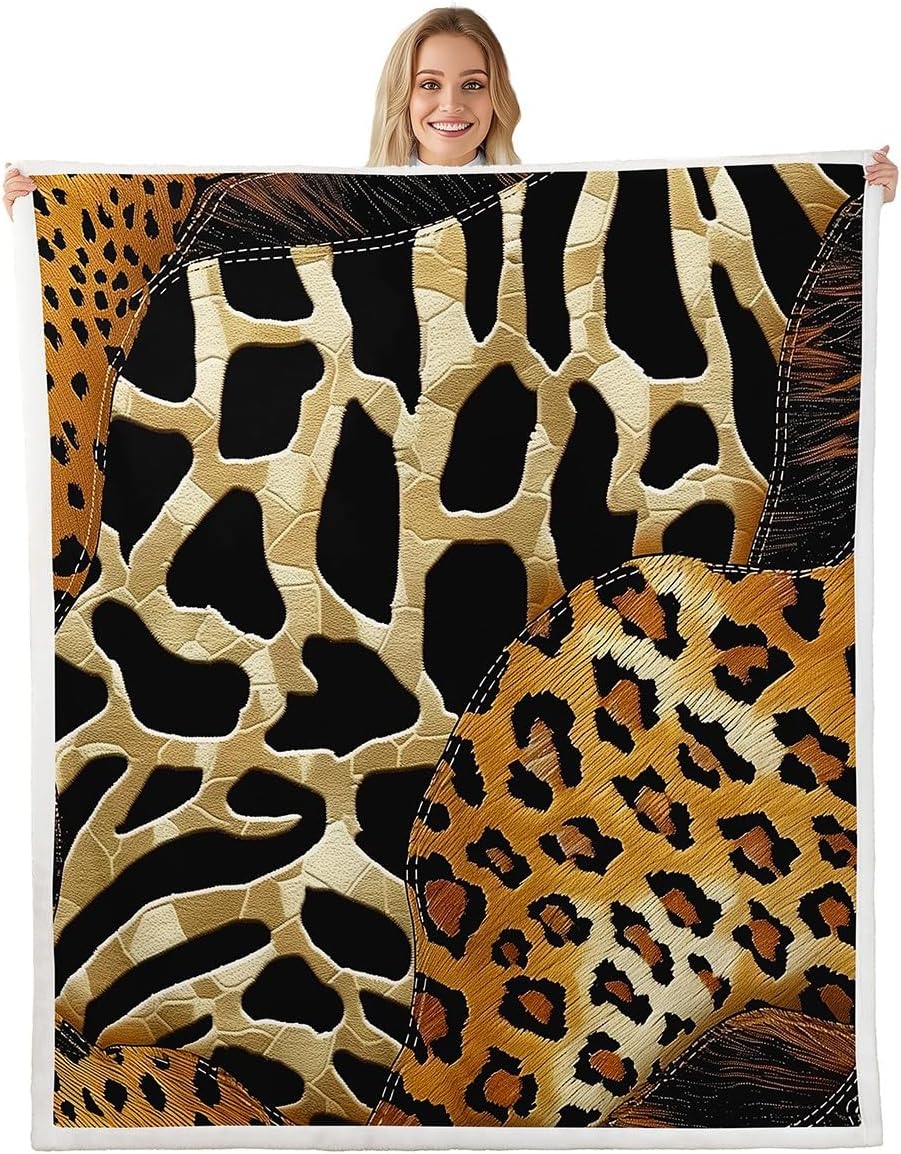 Leopard Print Fleece Blanket,Africa Cheetah Print Plush Blanket for Kids Teens,Lovely Room Decor,Black Brown Leopard Flannel Blanket,Twin 60"x80"