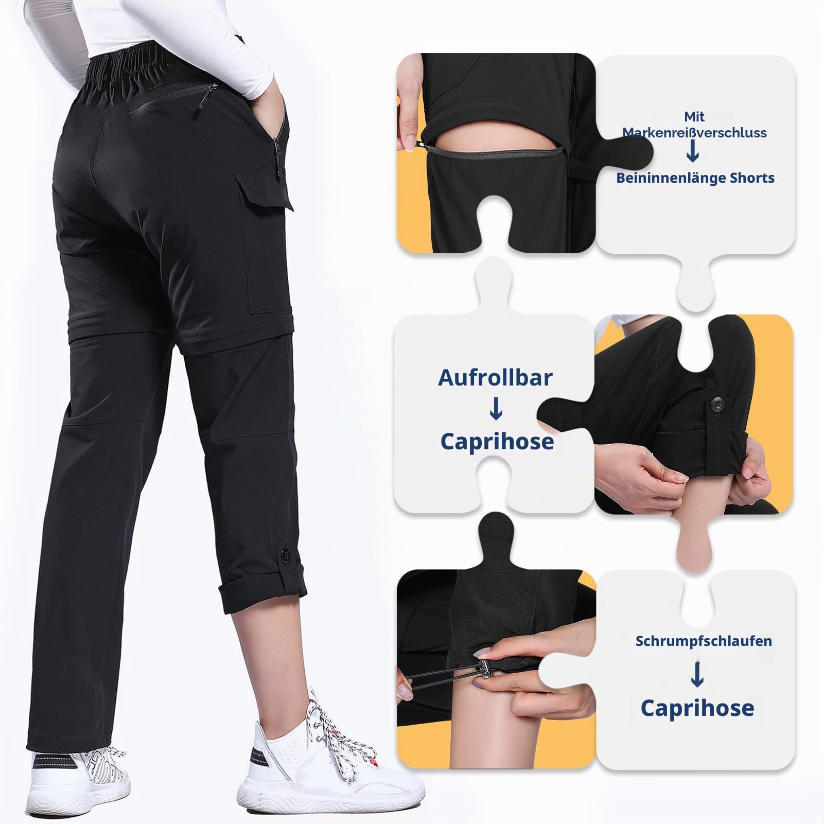 Hiauspor Damen-Zip-Off-Wanderhose-Atmungsaktiv-Trekkinghose Schnell Trockend Abnehmbar Outdoorhose Stretch Funktionshose Sommer Hosen