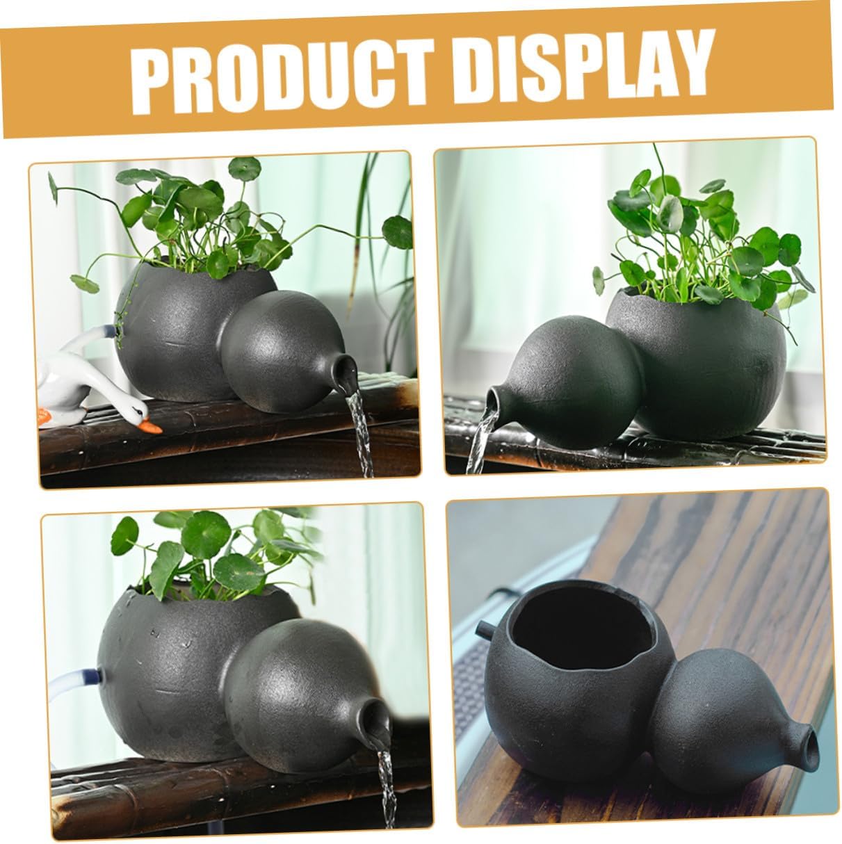 Yardwe Ceramic Gourd Tabletop Fountain Waterfall Jar Home Decor Circulating Water Flow Landscape Fountain for Outdoor and Indoor Patio Garden Use