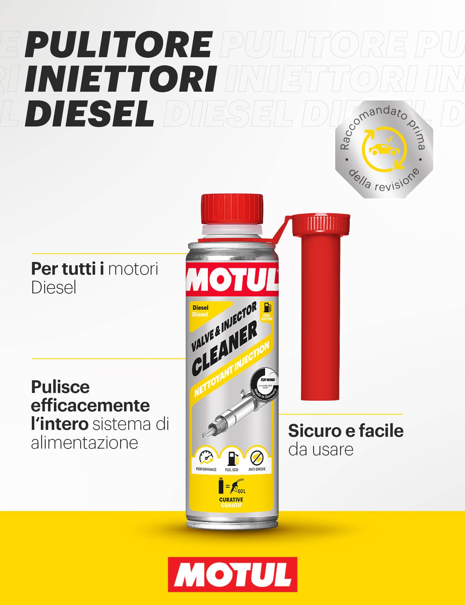 Motul - Detergente Iniettori Diesel - Additivo Curativo per Motori a Diesel - Riduzione dei Consumi e delle Emissioni - Ideale Prima della Revisione - Valve & Injector Cleaner Diesel - 300 ml