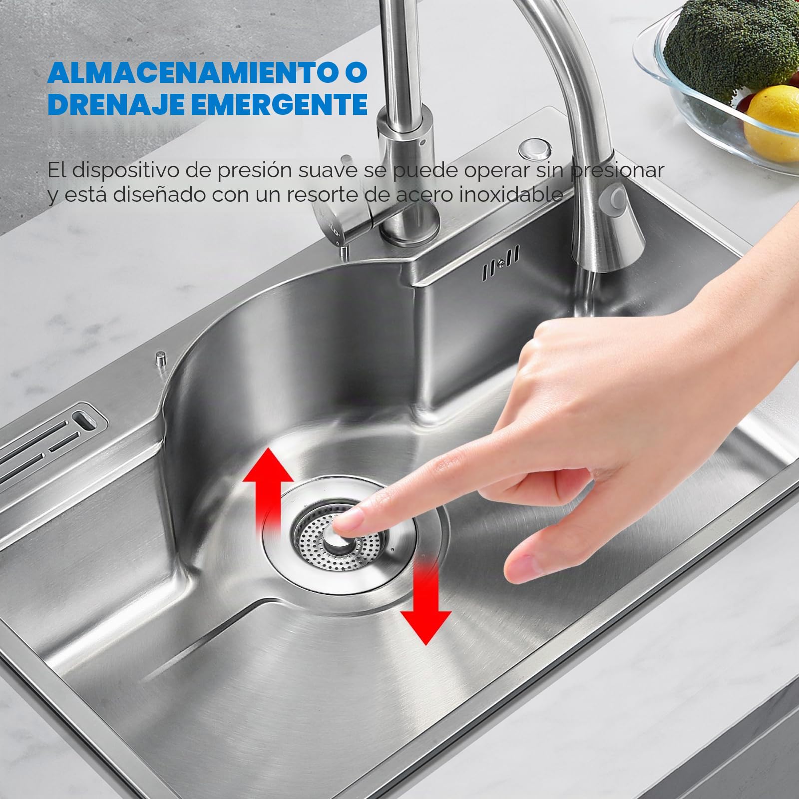 3 en 1 Tapon Fregadero Cocina de Acero Inoxidable, Tapón Fregadero Cesta Universal, Tapón Desague Fregaderos con Filtro, con Orificio de 75-86 mm