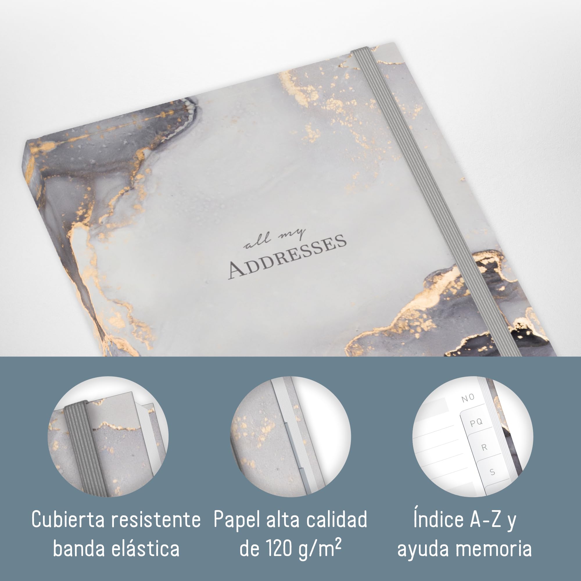 paper&you® Agenda A5 con índice A-Z [Mármol gris] para contactos, cumpleaños y contraseñas - sostenible & respetuosa con el clima