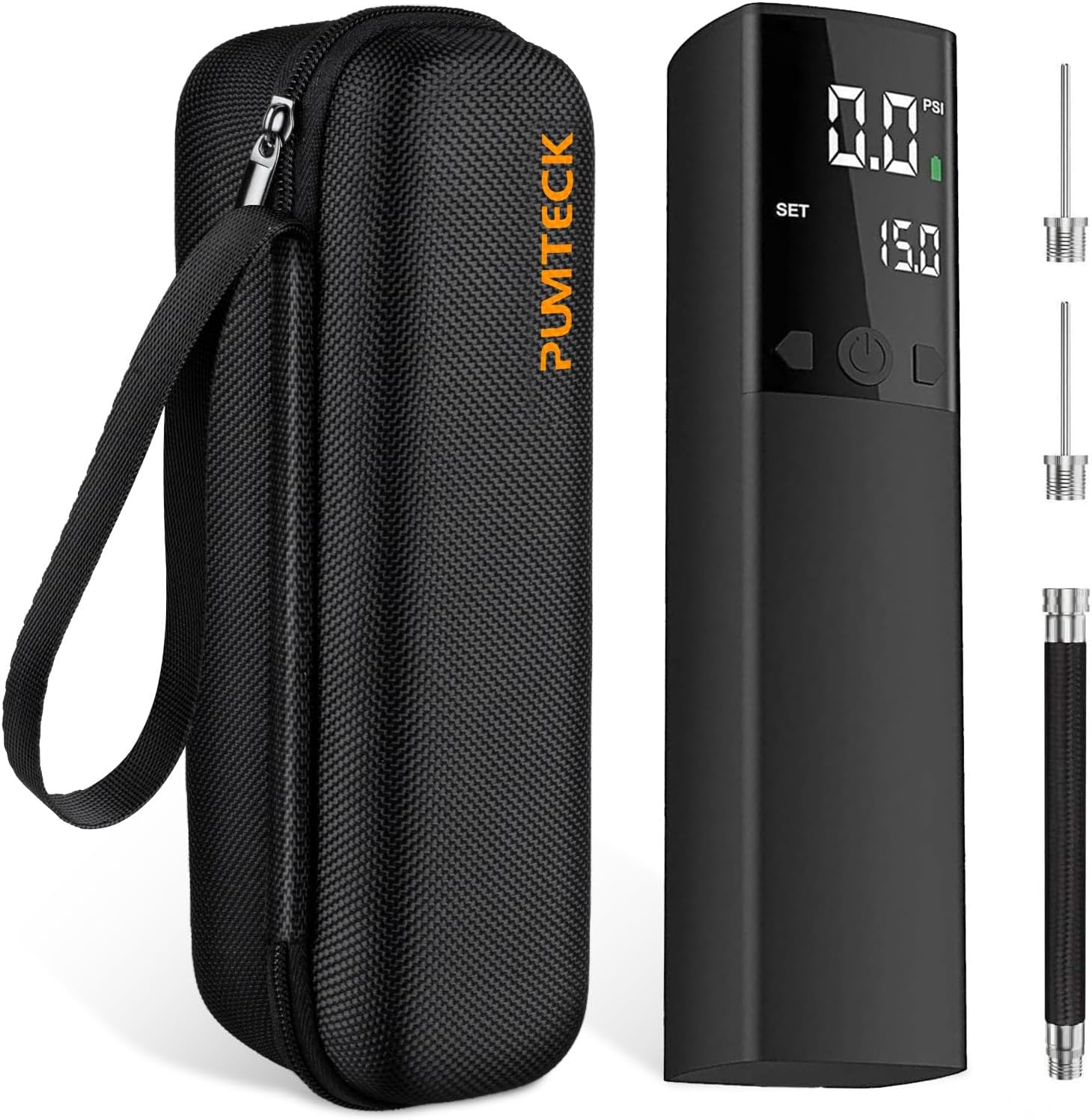 Pumteck Bomba de bola eléctrica (con estuche), bomba de aire inteligente portátil de inflado rápido con manómetro preciso y pantalla LCD digital