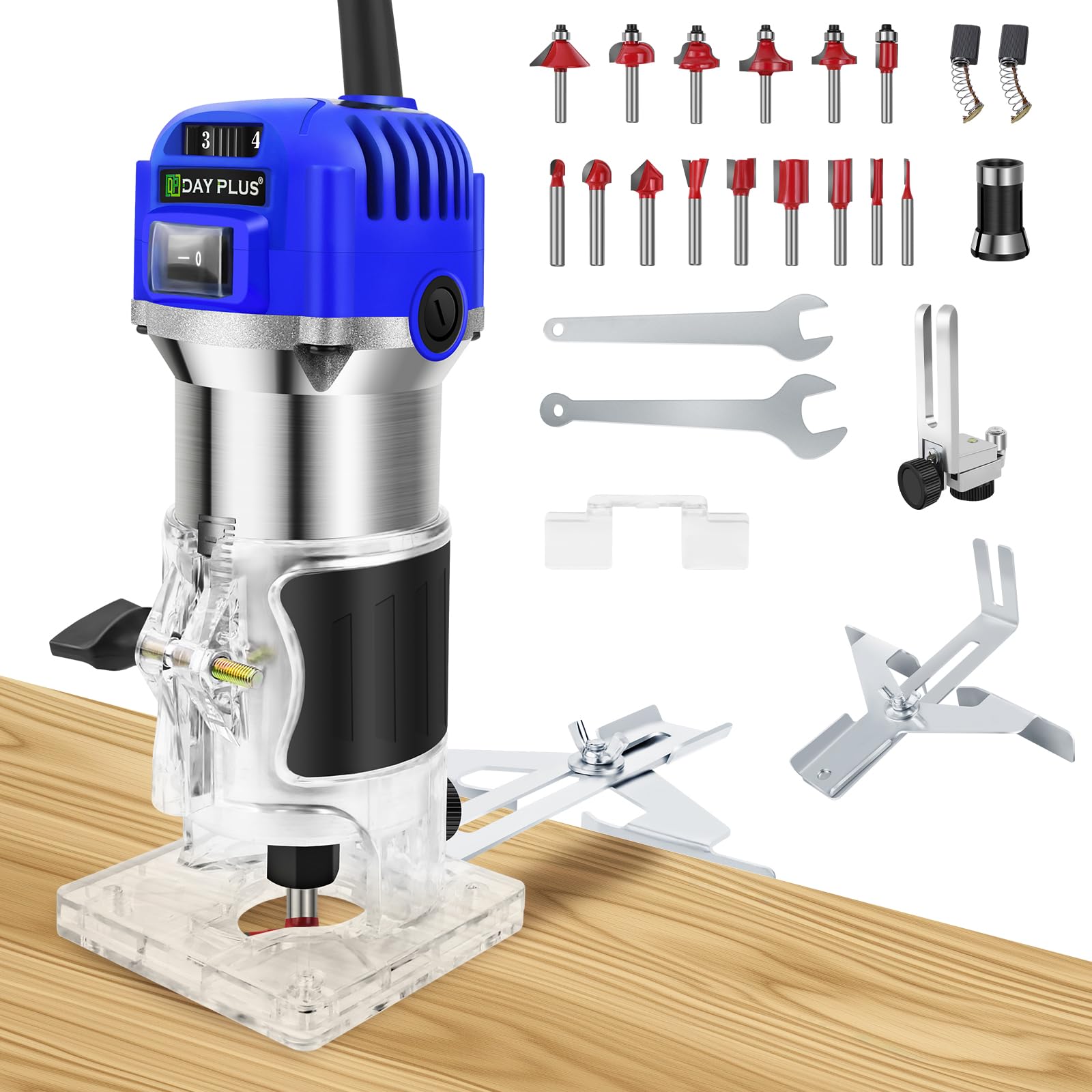 Fresadora de cantos eléctrica, fresadora manual de 2000 W, herramienta de madera, fresadora manual de 6 a 8 mm, pinzas de sujeción con 15 piezas de 1/4 pulgadas, juego de fresas de 30000 rpm