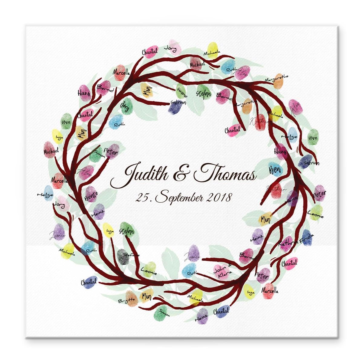 Madyes Tela Libro Degli Ospiti Matrimonio Con Albero E Impronte Digitali, 50x50 Cm, Personalizzata Con Nome E Data, Regalo Originale Per Sposi, Decorazione Da Parete - 5