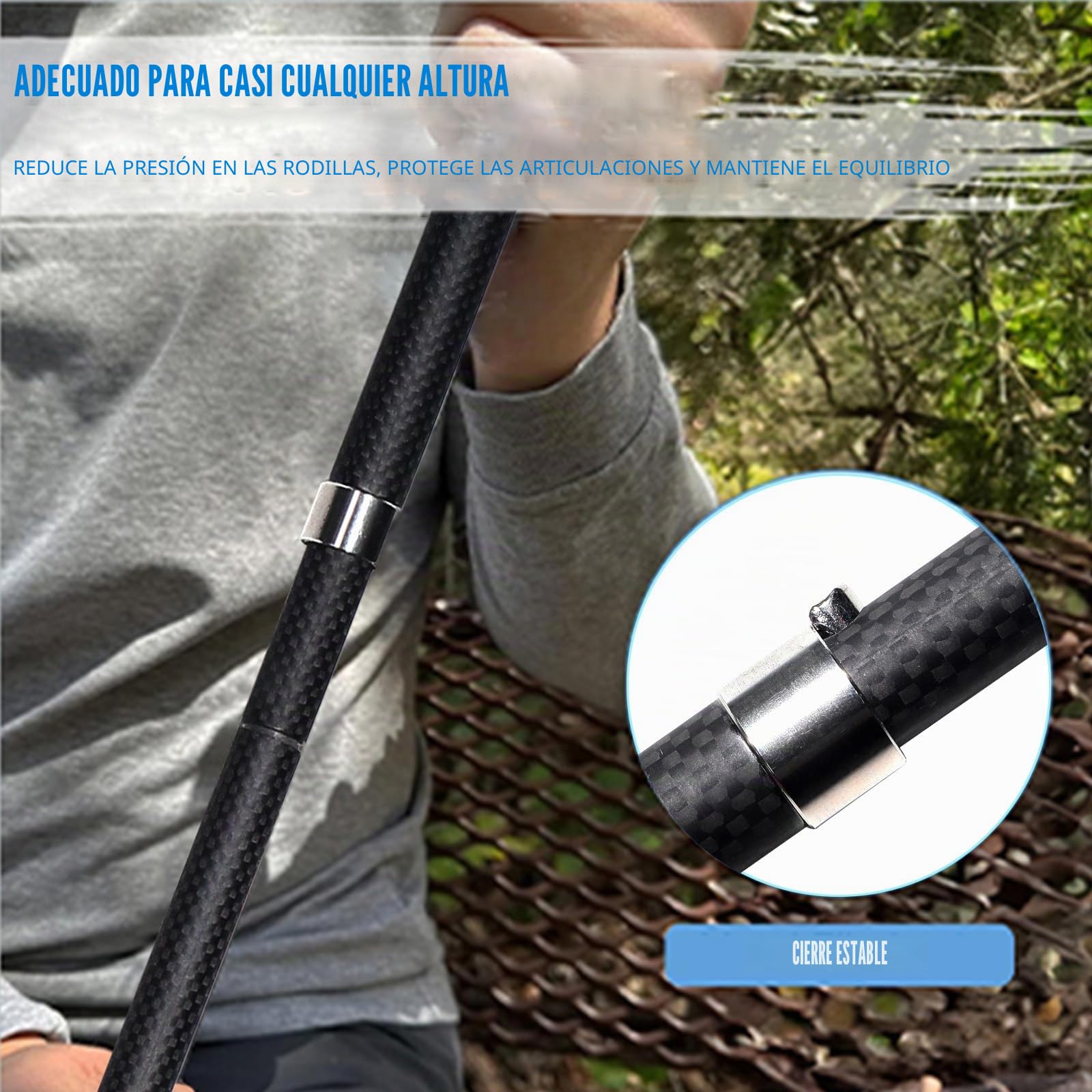 OKHEALING - Bastones de senderismo ultraligeros de fibra de carbono, juego de 2 piezas, bastones de senderismo plegables con mango de transferencia de humedad, bolsa de almacenamiento y 2 tapas de