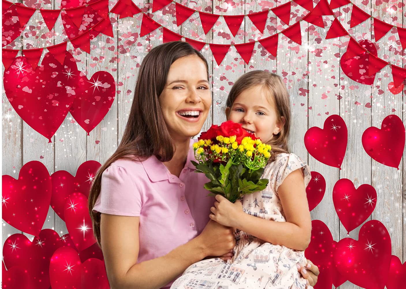 Vintage Wood Photo Backdrop - Red Love Heart Valentine's Day Photography Background 5x3ft