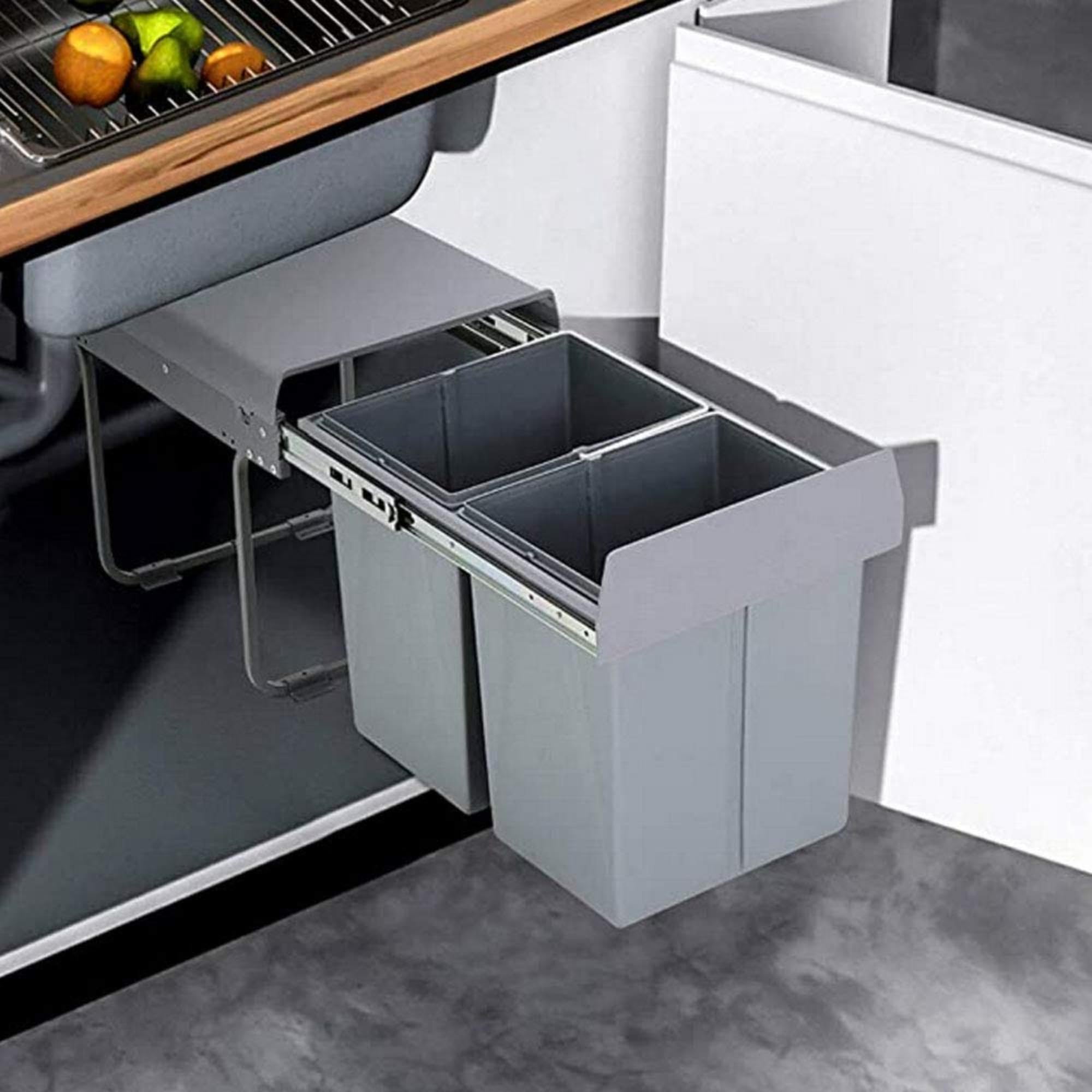 WELL HOME MOBILIARIO & DECORACIÓN Recyclingbehälter für Küchenmöbel, 2x10l, untere Befestigung und manuelle Entnahme, herausnehmbare Eimer, mit Deckel