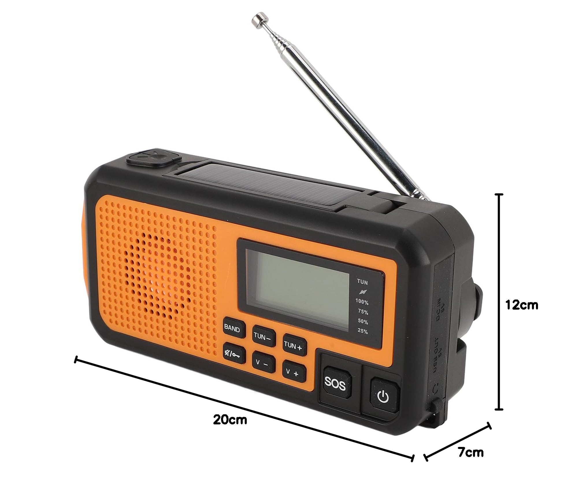 Radio d'urgence à Manivelle Solaire-AM/FM/SW, Alarme SOS, Chargement USB, Haute sensibilité, Lampe de Poche LED pour Camping en Plein Air
