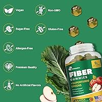 Vista 7 de 9G Fiber Gummies for Digestive Health & Regularity - No Sugar Added Apple Flavor - Prebiotic Fiber Supplement with Greens - Daily Gummies for