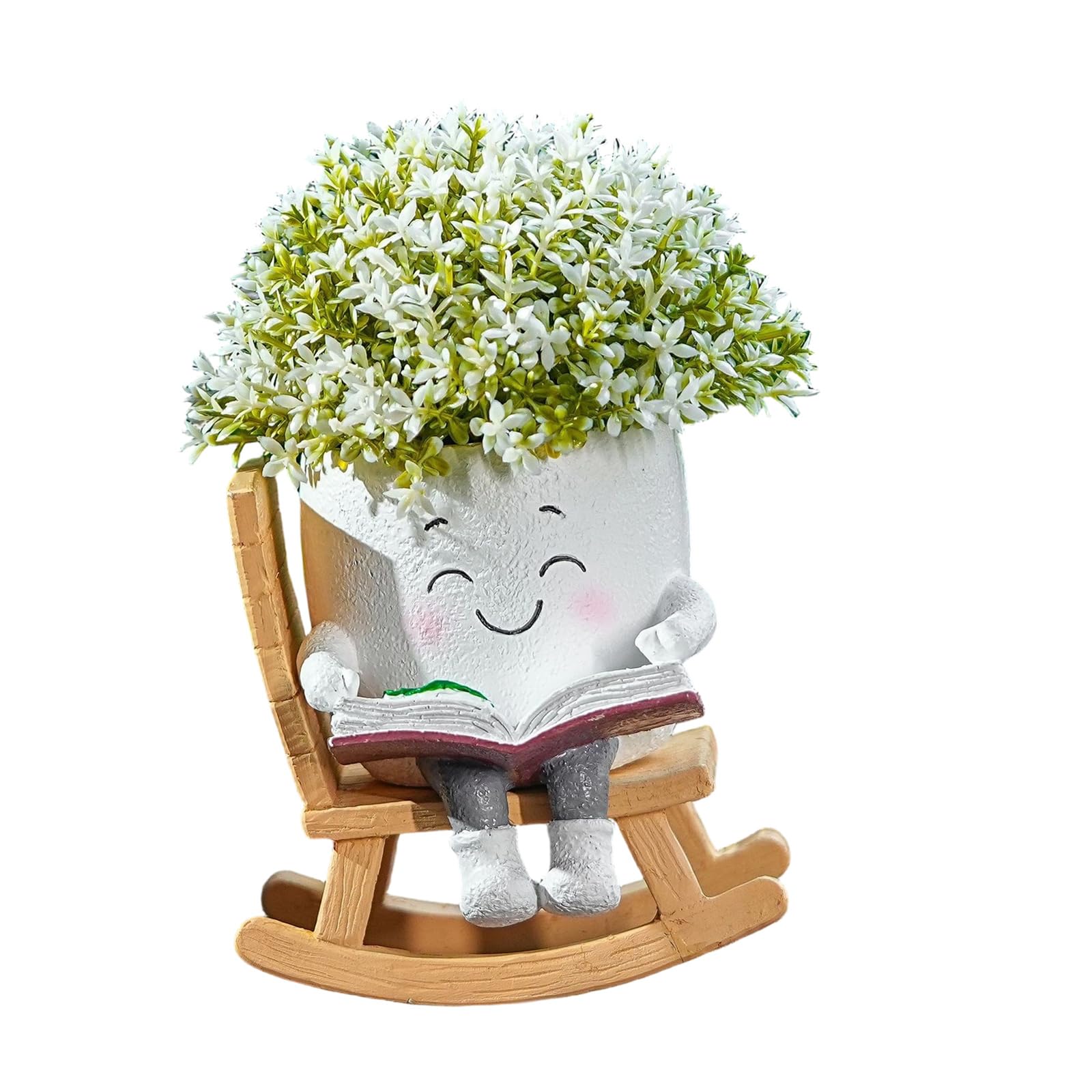 Kaeltsyn Sit Rocking Chair Succulents Flower Pots with Drain Hole Smiles Faces Planter Pots Cartoon Resin for Indoor Succulents Planter