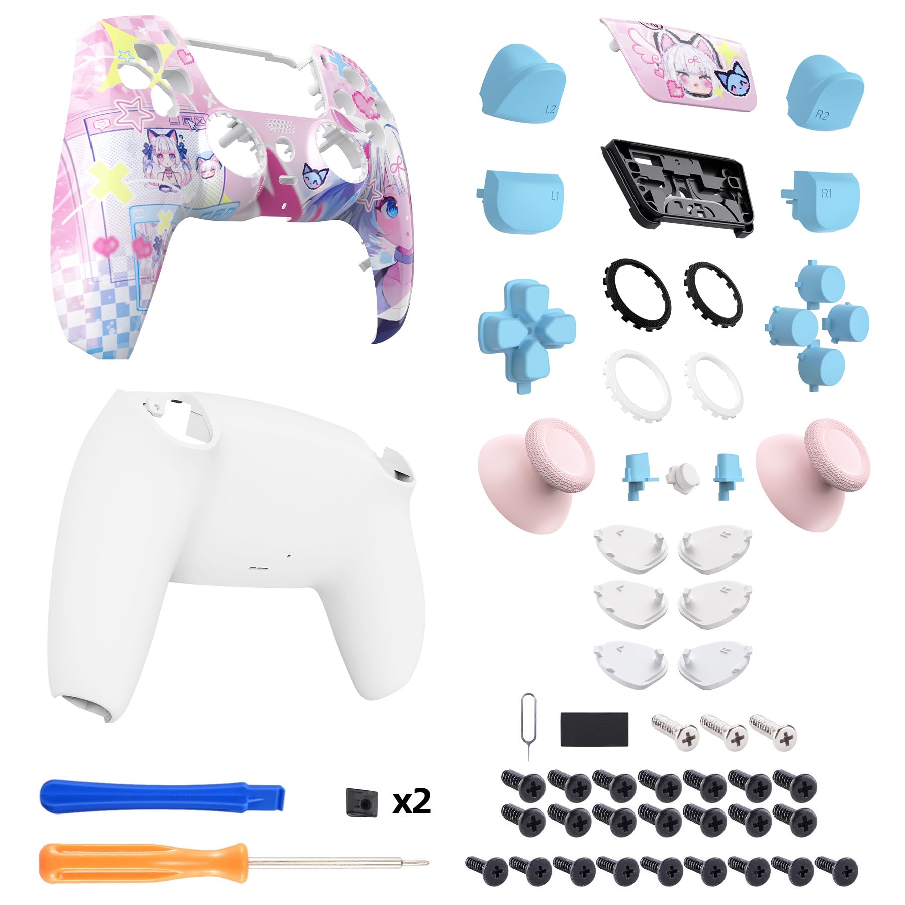 eXtremeRate Luna Cover Tasti Ricambio per ps5 Joystick BDM-030/040/050,Shell Complete Ridisegnate per ps5 Controller,Pulsanti Set Levette Analogiche&Cacciavite-MeWoow