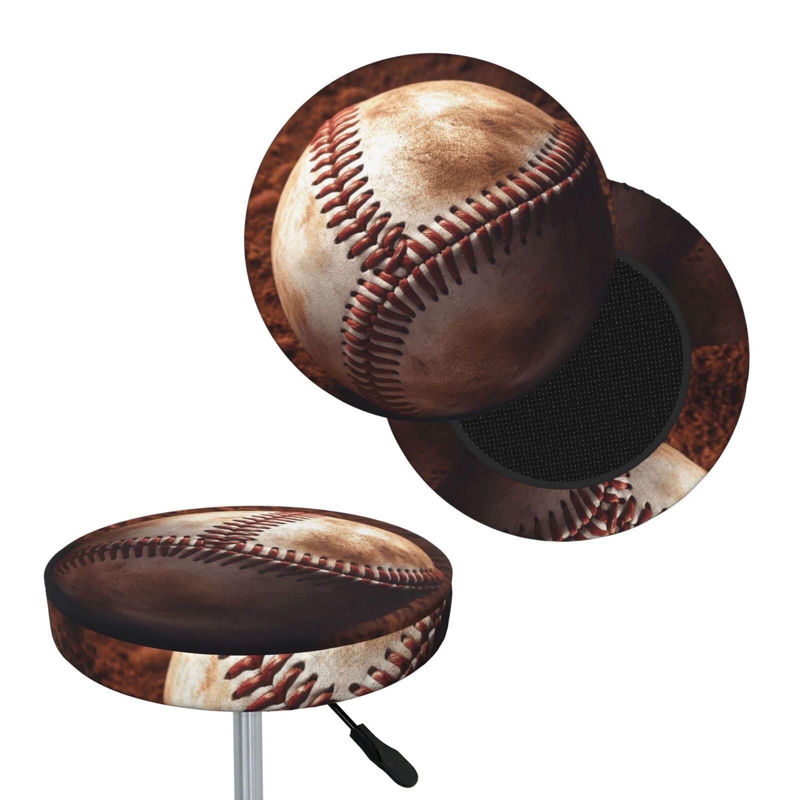 FodPand Baseball Bar Stool Cover Round Elastic Stool Cushion Covers Washable Bar Stool Chair Slipcover Stretch Stool Seat Covers for 12-14 Inch Chair