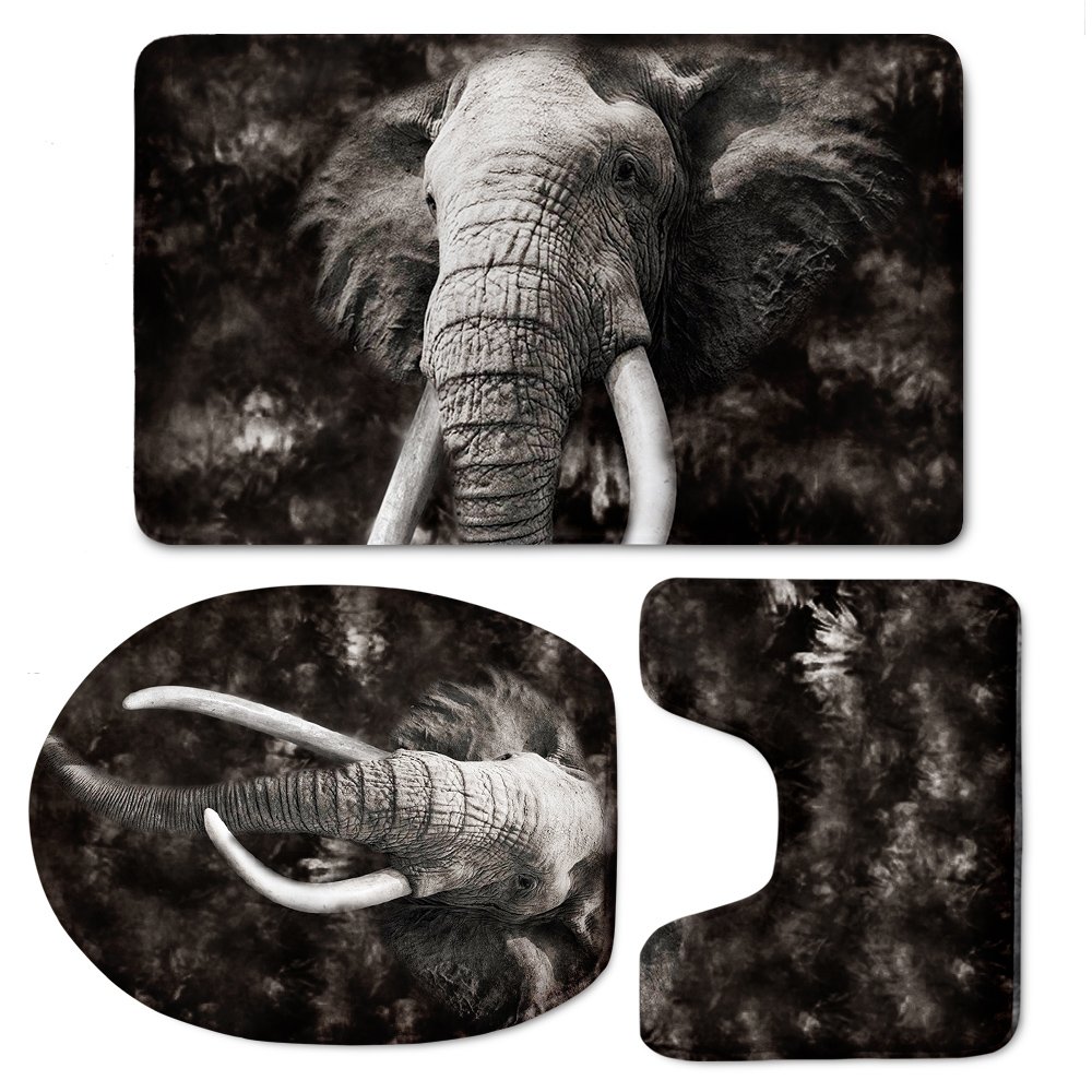 Nopersonality Elephant Bathroom Shower Tub Rug Set,Contour,Toilet Seat Lid Cover Bath Mat Sets 3 Pack