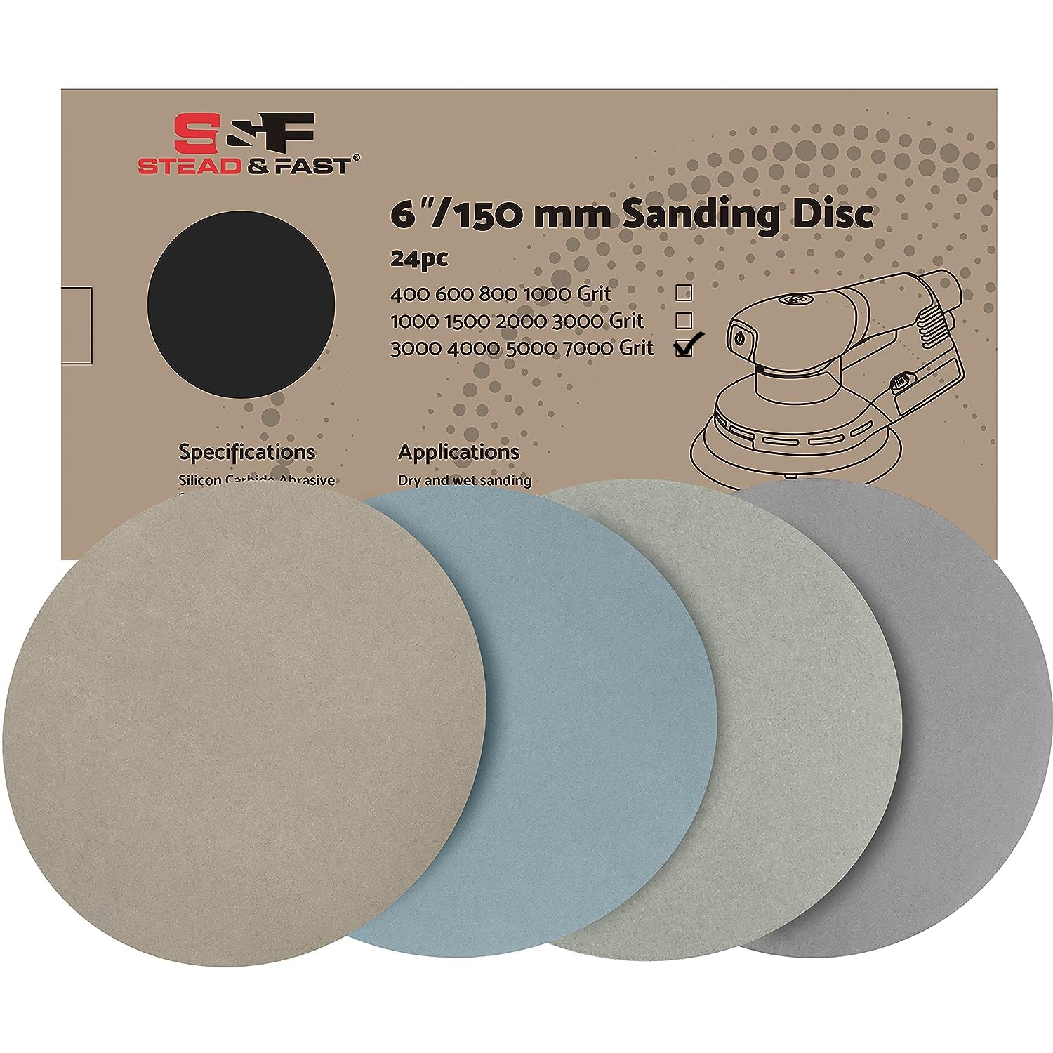 6 inch Sanding Discs Hook and Loop 24 Pcs, 1000 1500 2000 3000 Grit Wet Dry Sandpaper Assortment Automotive Metal Wood, Silicon Carbide Fine Round Sand Paper for DA/Orbital Sander S&F STEAD & FAST