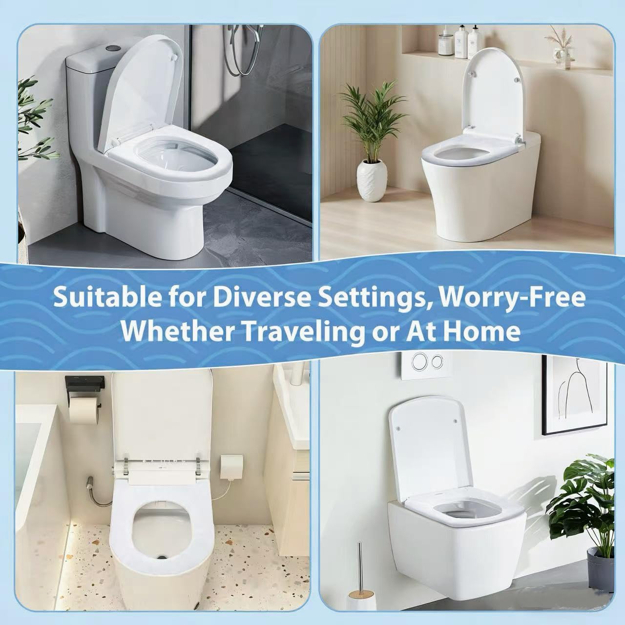 Disposable Toilet Seat Covers,50PCS. Waterproof Non-Woven Fabric, Individually Wrapped, Portable for Travel, Hotel, Hospital, Public Toilet