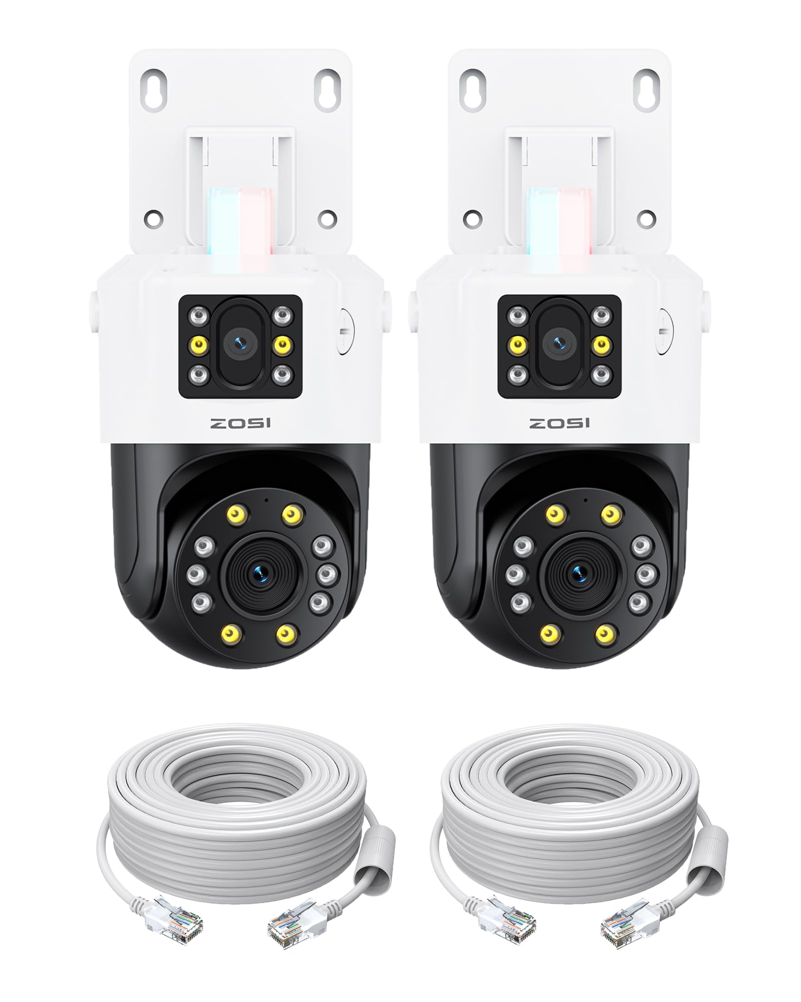 ZOSI 2 x C298 Pro 4K 8MP Dual-Lens(2x4MP) Add-on Security PoE IP Camera Outdoor, 360 View PT Camera, Person/Vehicle Detect, Spotlight Siren Alarms,