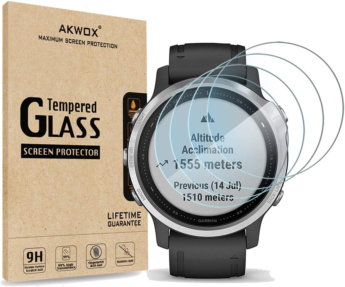 (Pack of 4) Tempered Glass Screen Protector for Garmin Fenix 6S, [0.3mm 2.5D High Definition 9H] Premium Clear Screen Protective Film for Garmin Fenix 6S
