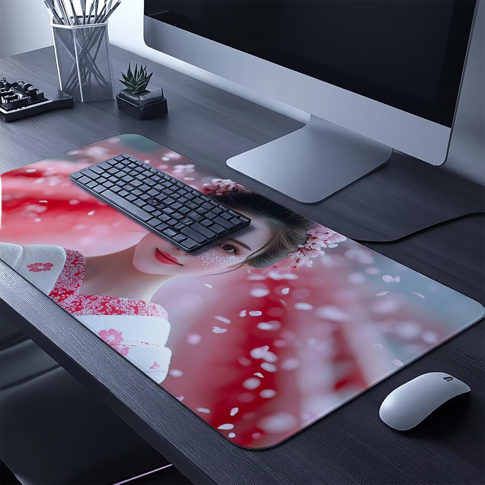 Podkładka pod mysz Geisha XXL 600 x 1400 x 3 mm, wodoodporna, gamingowa podkładka pod mysz, dokładność, zwiększona prędkość, akcesoria do gier, laptop, biuro, prezent dla mężczyzn, FSBD-8229