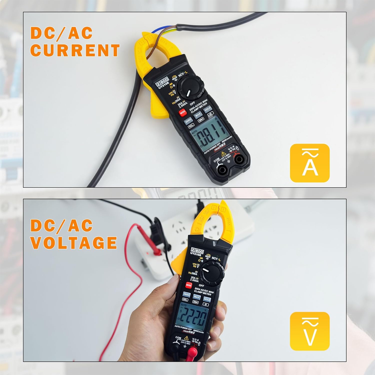 ZIBOO UT210E Clamp Meter measuring AC/DC current