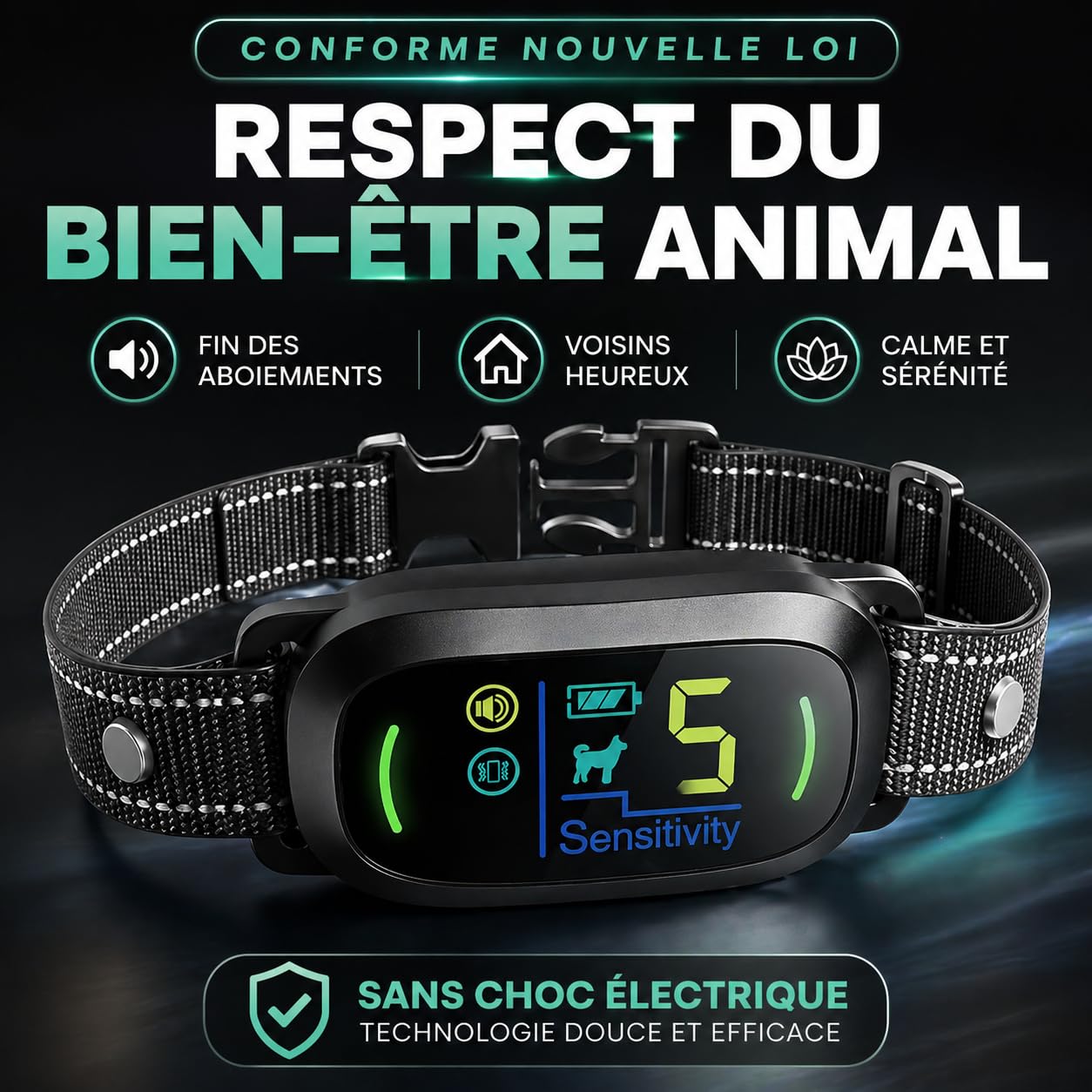 PAWPRO Collier Anti Aboiement Chien | Conforme Nouvelle Loi 2024 Bien-Être Animal | Intelligence Artificielle, Détection d’Aboiement, Écran Couleur | 3 Modes BIP, Vibration+BIP | Marque FR (Noir)