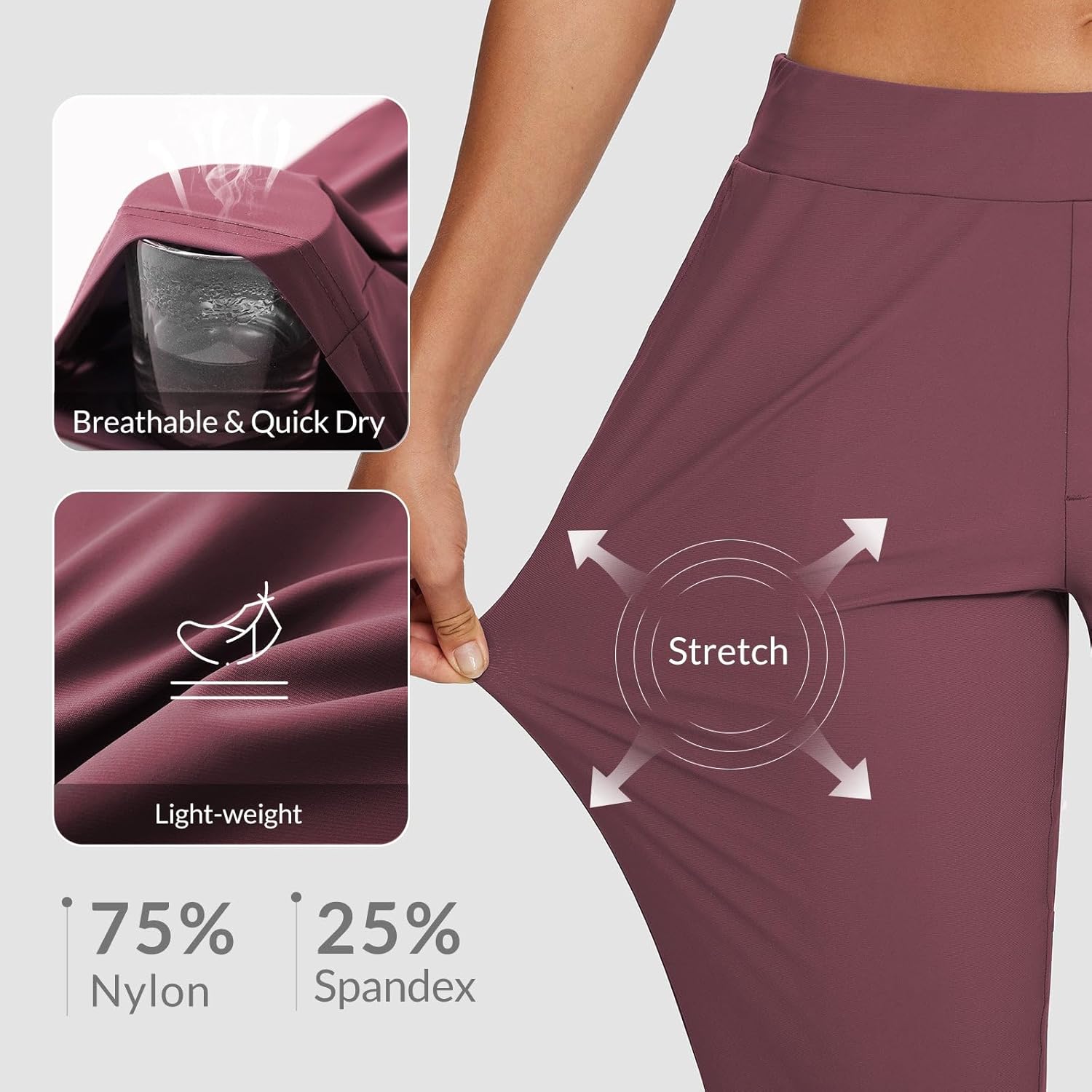 baleaf Womens Work Pants Stretch Petite Dressy Slacks with Pockets Travel Golf Business Casual Wine Red L - Image 3