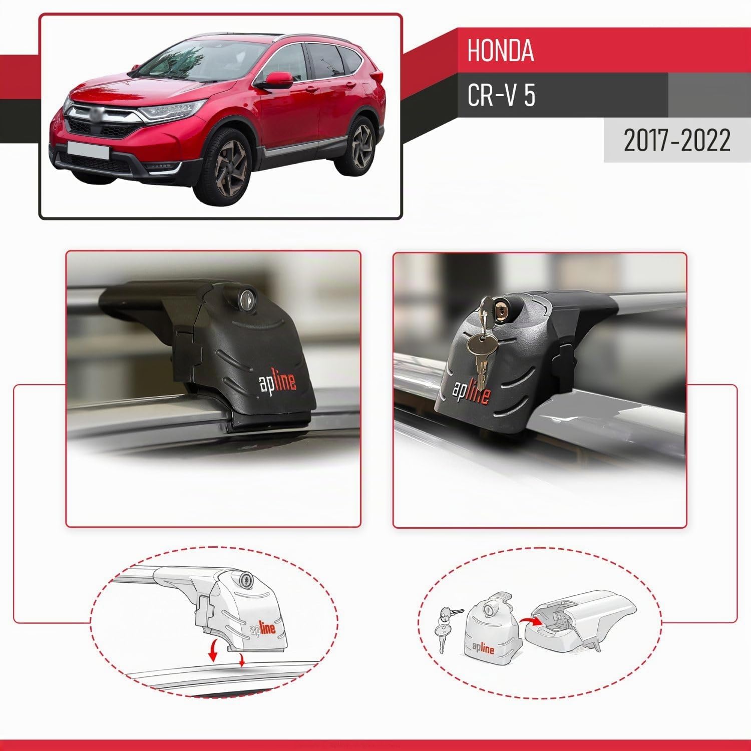 Compatibile con Honda CR-V 5 2017-2022 Modello ACE-2 Barre Tetto Portapacchi Auto Barre Portatutto Grigio Alluminio 2 Barre