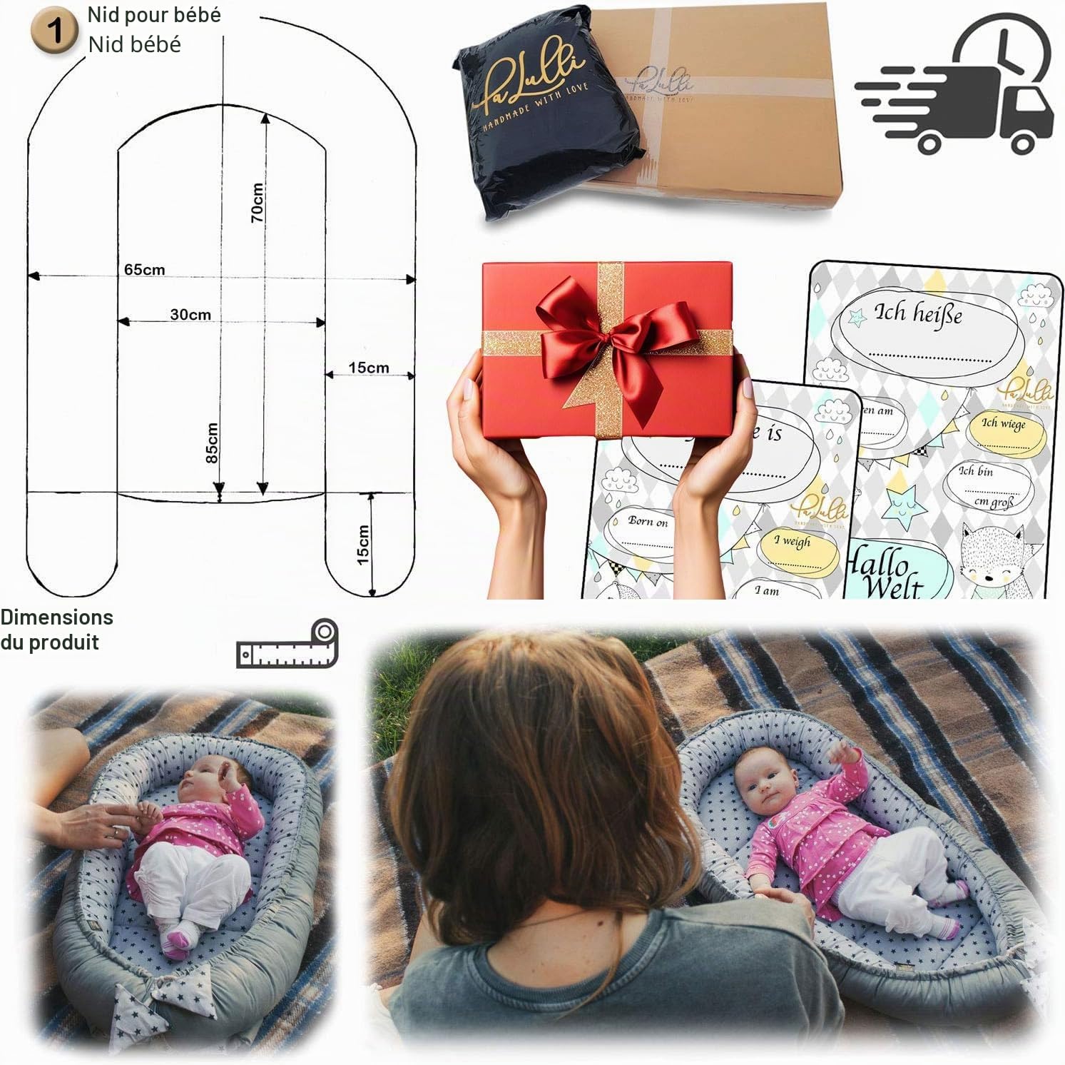 PaLulli Nid douillet 2 faces pour bébé - Lit de voyage, nid d'ange, cocon pour lit de bébé - Pour bébés et nourrissons, 100% coton Oeko TEX (Rêveur Rose)