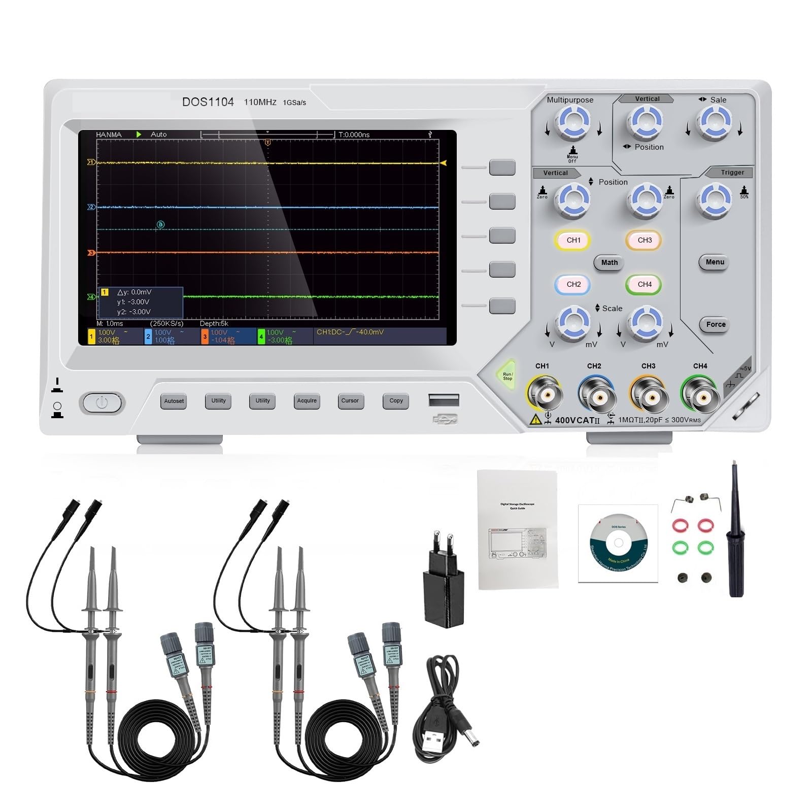 Osciloscopio, Osciloscopio digital profesional, alcance de almacenamiento escritorio 110 MHz 1 GS/s