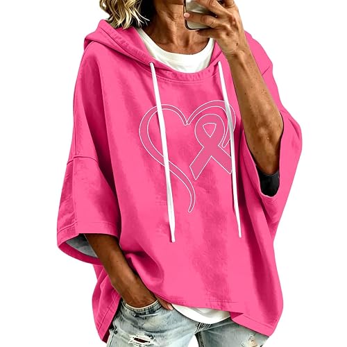 Breast Cancer Sweatshirts For Women 3/4 Sleeve Fall Oversized Hoodies
