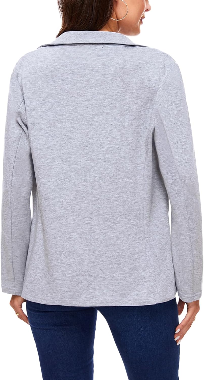 MINTLIMIT Womens Casual Long Sleeve Button Front Blazer Office Work Button Jackets with Pocket (Grey Blue, Size L) - Image 3