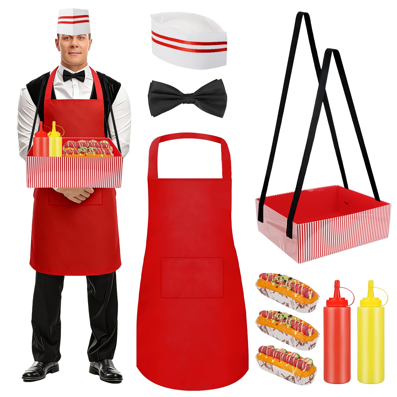 Confezione da 9 costumi da cameriere per hot dog, per Halloween, carnevale, popcorn, film, soda, grembiule da circo
