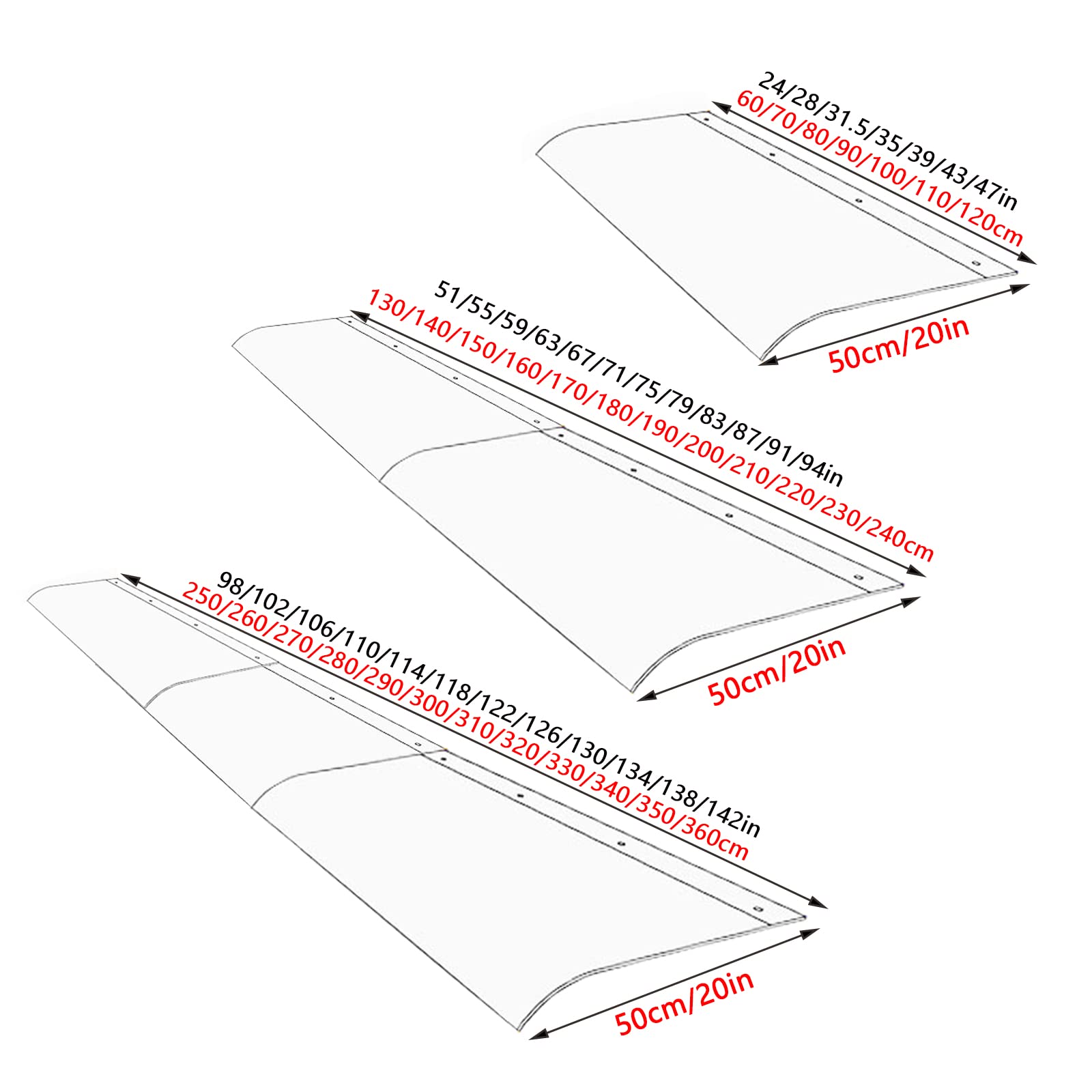 Copertura moderna per porta d'ingresso, resistente ai raggi UV, in policarbonato, per balcone, patio, gazebo e giardino (50 x 160 cm/20 x 63)