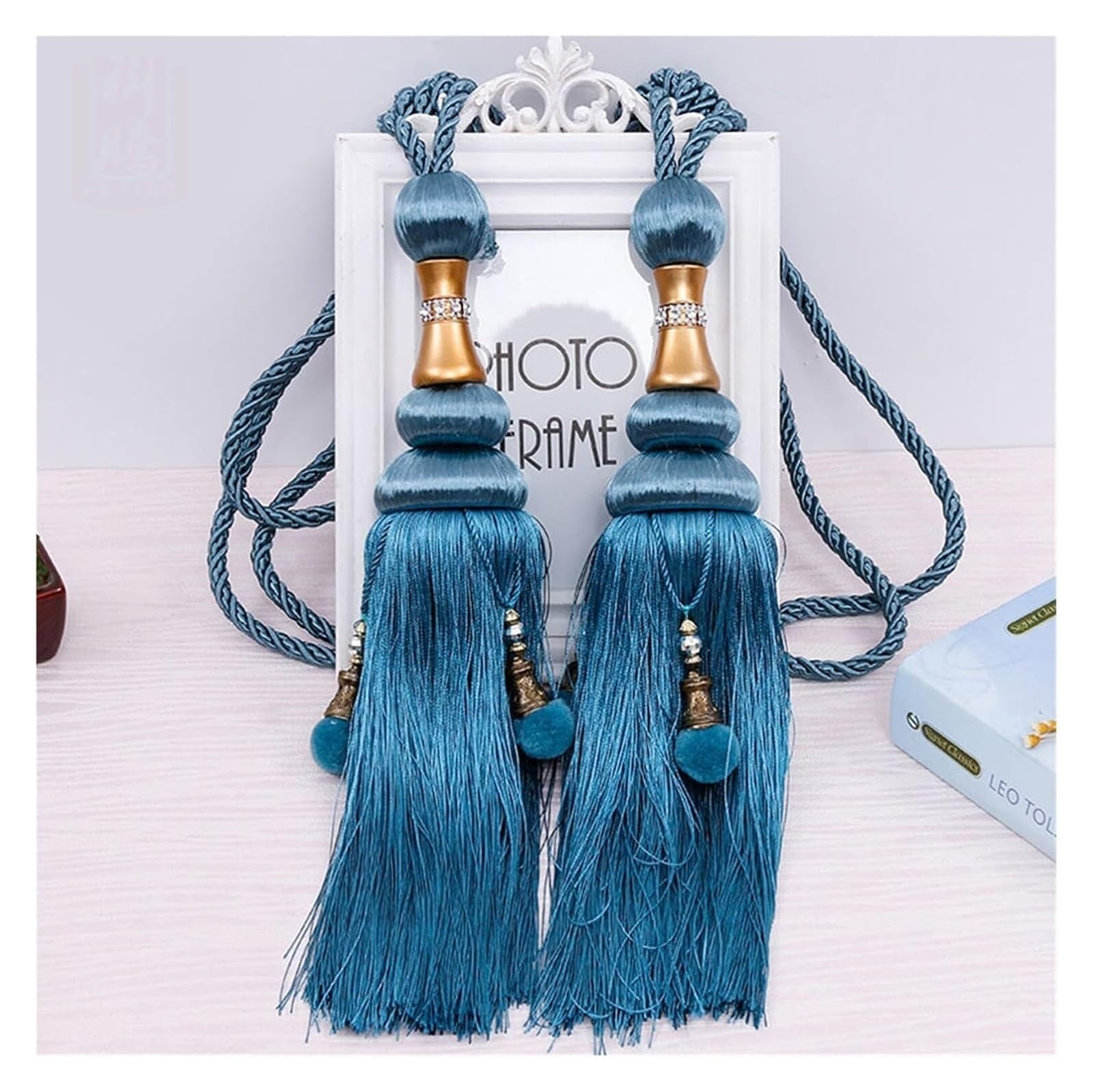 Embrasses de Rideaux à Pompons, embrasses à Pompons suspendues, embrasses tressées, Accessoires de décoration pour Salon (Bleu), Bleu,Blue