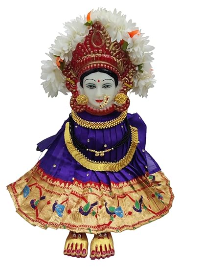 Navaratri Diwali Varalakshmi Goddess Kalash Paithani Saree (Dark Blue) / Ma Laxmi, Durga, Sarswati, Radha Chunri Patka and Lehenga or Ghagra Dress/Margashirsha Devi Ma Accessories for Pooja