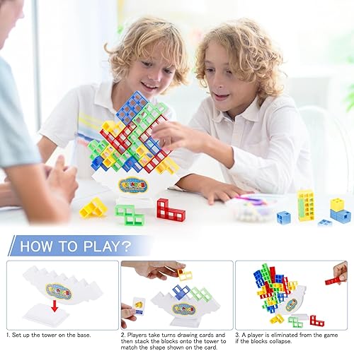 Miniatura 2 de DEWEL Juego de 32 piezas de bloques de construcción de alto equilibrio para adultos, niños, juegos familiares, fiestas, viajes