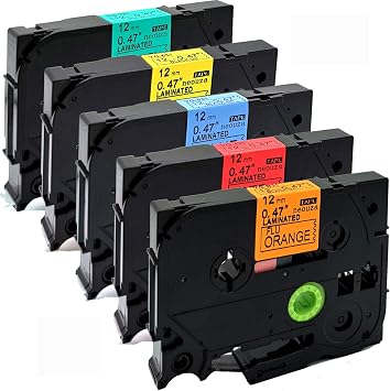 NEOUZA Compatible Label Tape Replacement for Brother TZe TZ PT D210 H110 H105 D600 1230PC 1280, 0.47"12mm Black Print on Color TzeB31 Tze431 Tze531 Tze631 Tze731 5PK