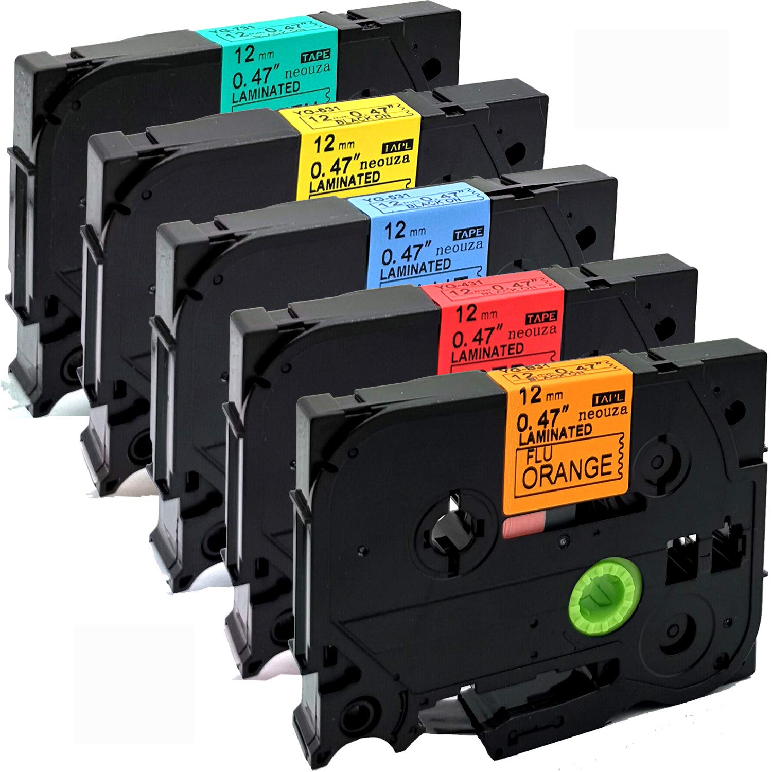 NEOUZA 5PK Compatible for Brother Laminated TZe TZ Label Tape Cartridge 12mm x 8m (Set of 5 Colors 0.47" x 26') โ image 1